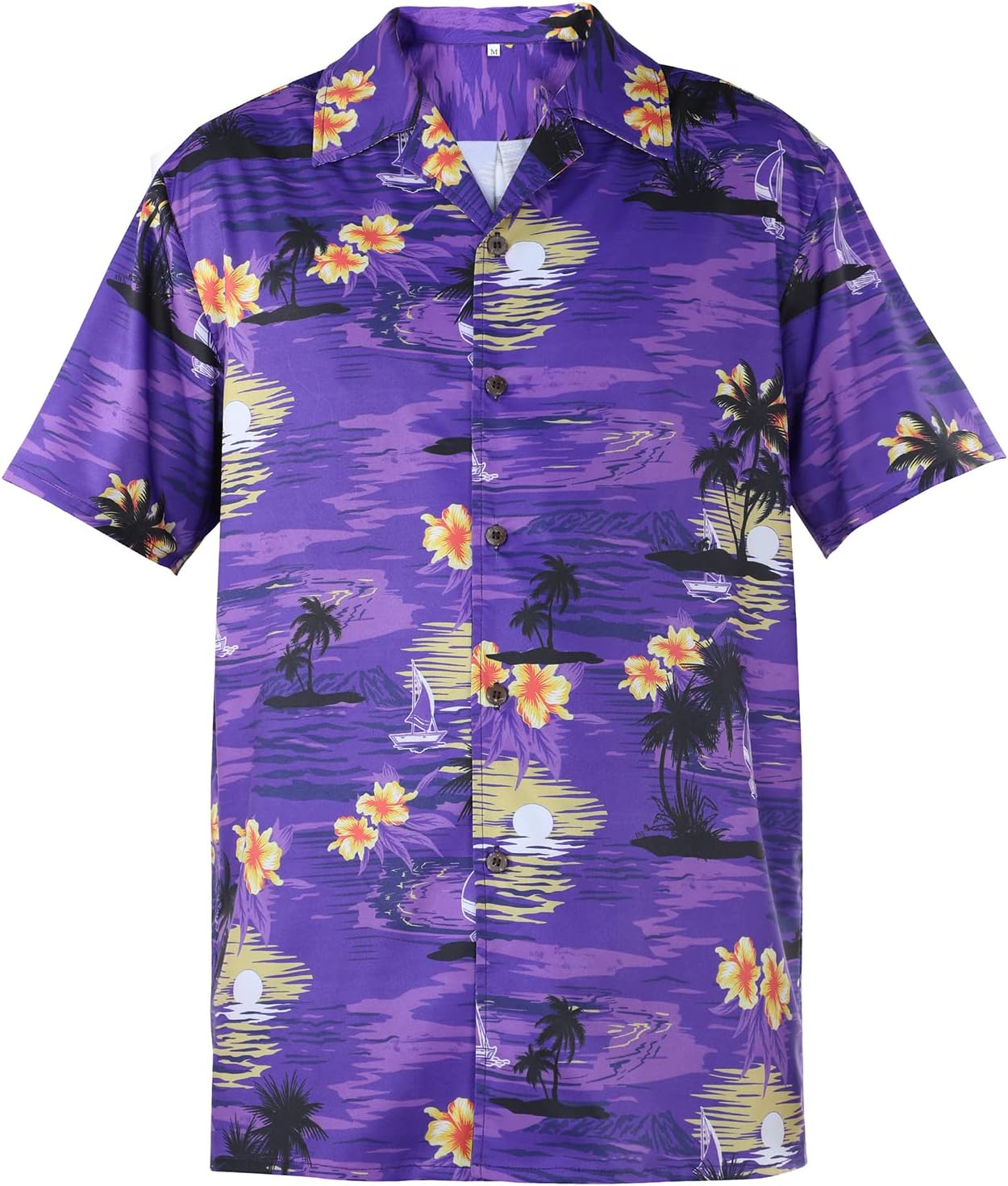 Hawaiian Shirt Summer Beach Tropical Vacation Shirt Short Sleeve Button Down Shirts for Men Palm Trees Purple Small