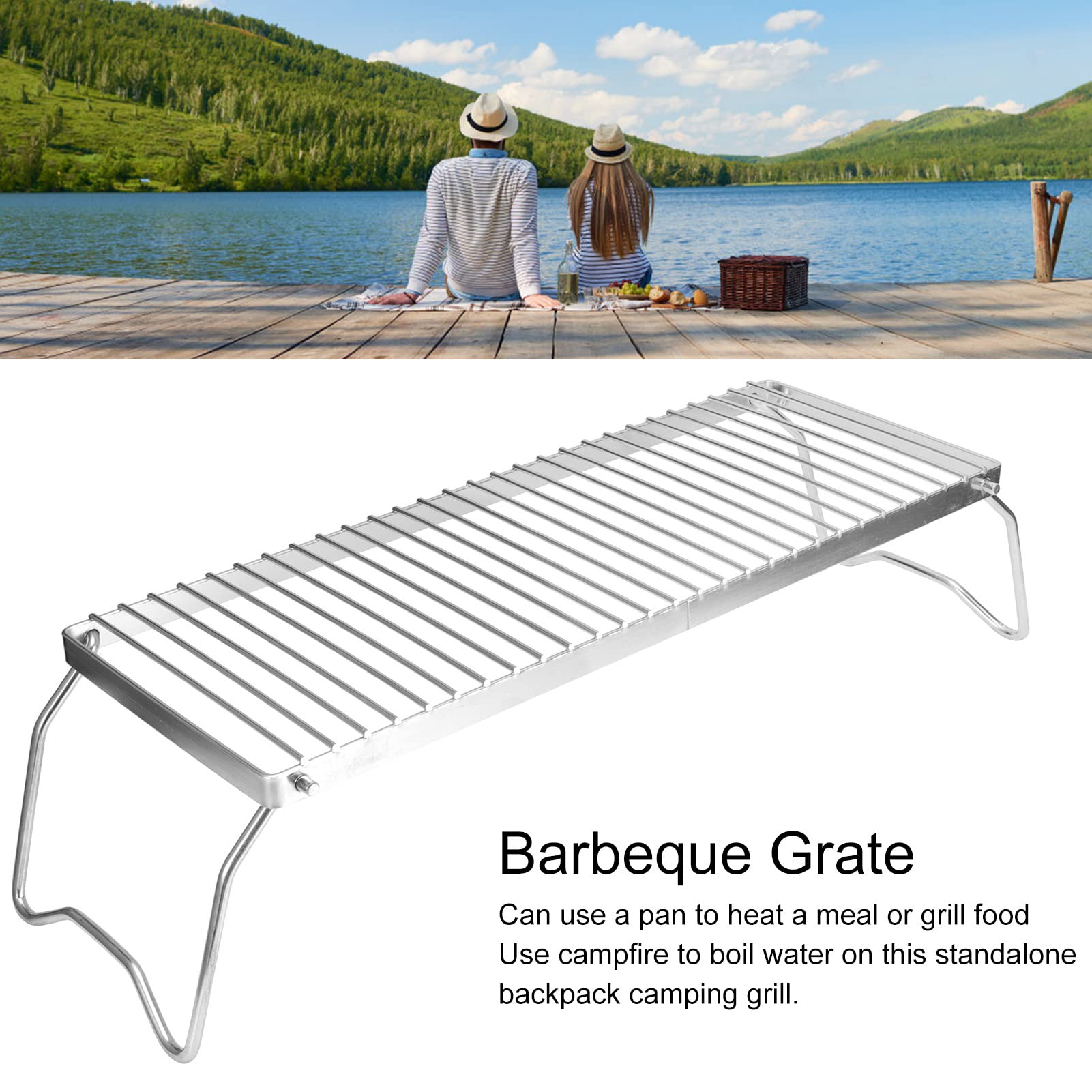 Parrilla Plegable para Fogata, Parrilla para Fogata, Barbacoa Portátil de Acero Inoxidable, Parrilla para Cocinar, Rejilla, Accesorio para Acampar para Jardín de Picnic Al Aire