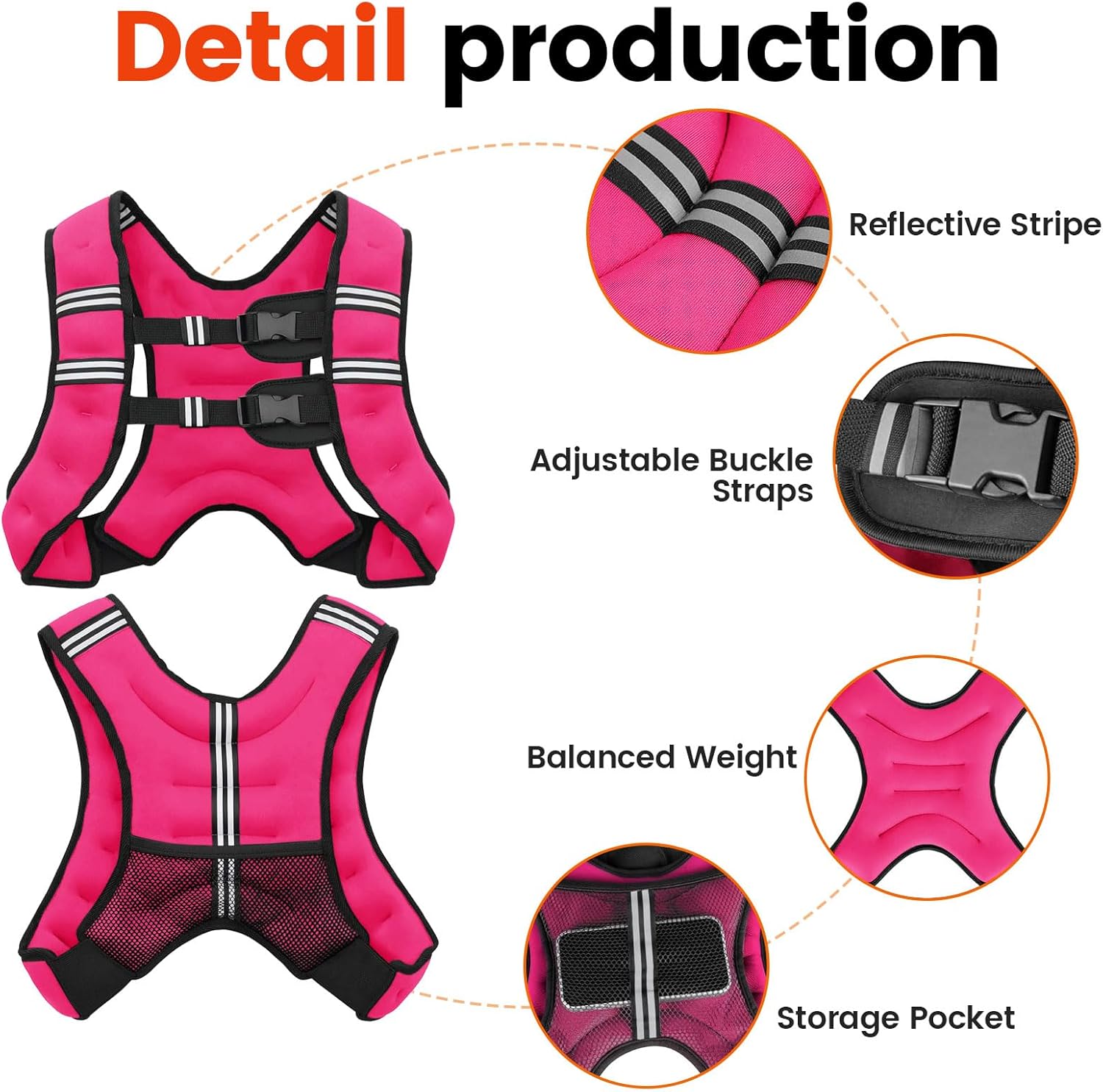 Weighted Vest, 6lb/8lb/10lb/12lb/16lb/20lb/25lb/30lb Weight Vest for Men Women, Body Weight Vests Adjustable with Reflective Stripe for Strength Training, Running, Workout, Jogging, Walking - Image 7