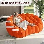 Bubble Couch with Ottoman, Modern 3-Seater Round Floor Couch, 3D Honeycomb Shape Bubble Sofa Curved Sofas for Living Room, Circle Boneless Couches, No-Assembly (Orange, 98.43+41")