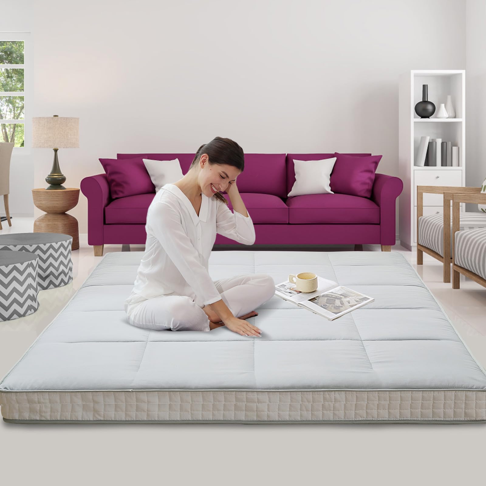 Ytaoeo Futon Matratze 140x200x10cm klappmatratze (Grau, Full-Matratze) | 10cm Dicke, Japanische Bodenmatratze, faltbare matratze, Atmungsaktive Bodenliege, Gästebett für Camping Couch
