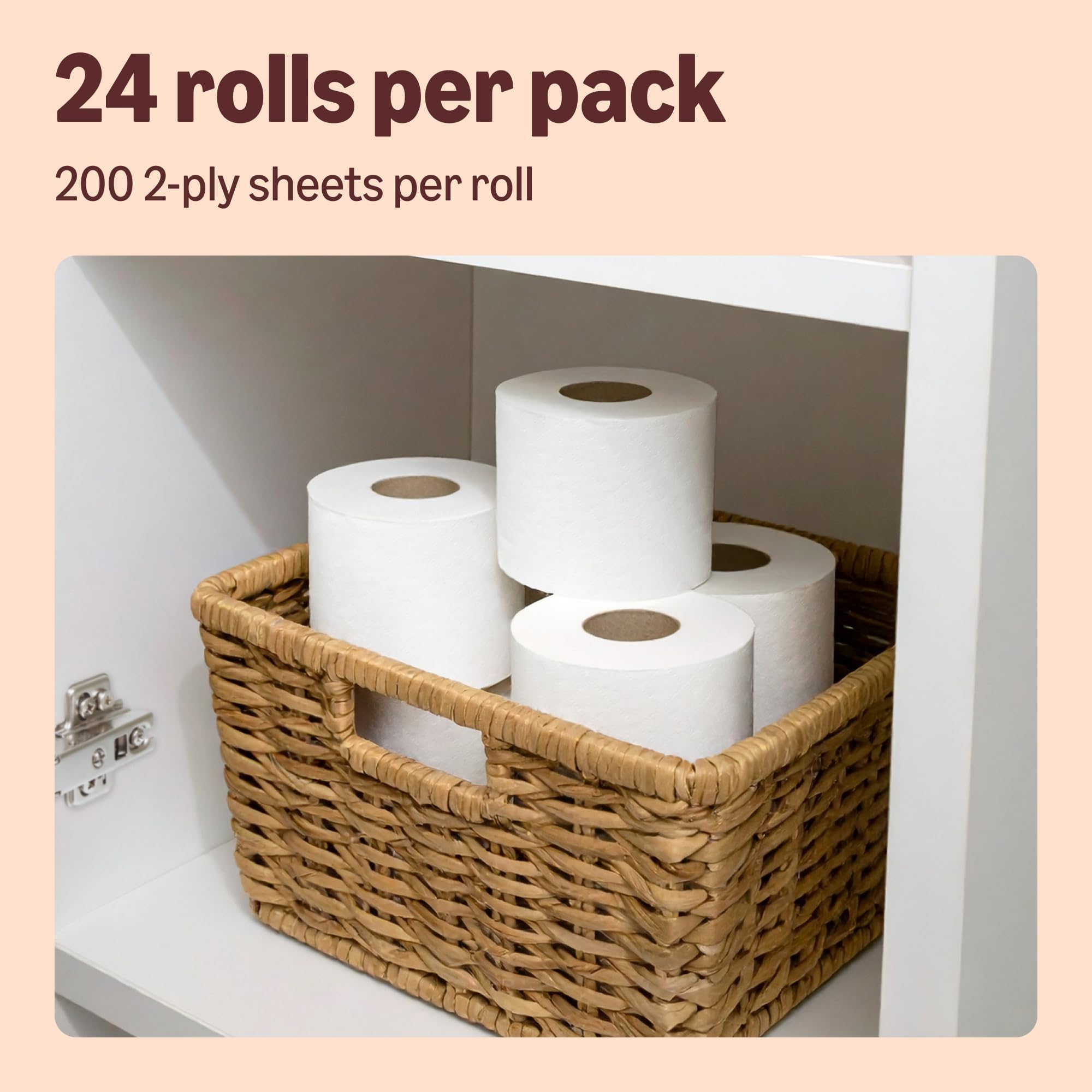 Our Essentials by Amazon Toilet Tissue Classic Roll, 2-ply, 24 Rolls (1 Pack of 24), 200 Sheets per Roll — view 2