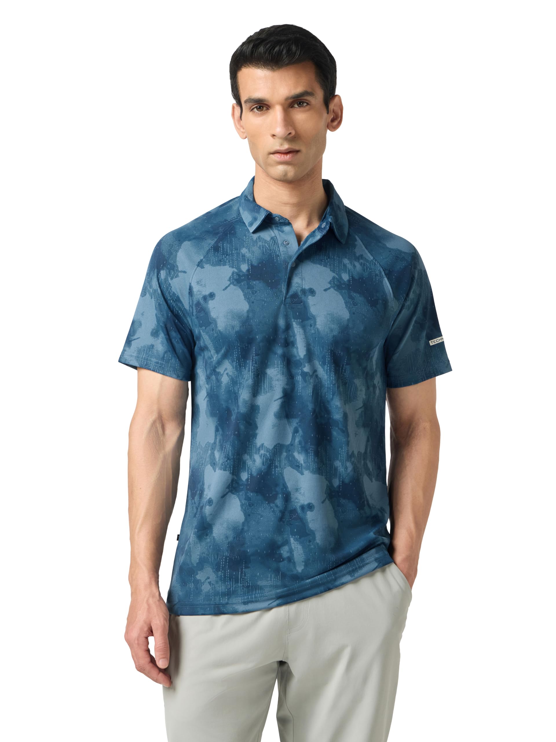 technosport Men's Printed Slim Fit Polo Collar T-Shirt TECHNOCOOL+ Half Sleeve Button Polyester for Gym Running Workout UPF50+ Anti Odour-picture-18