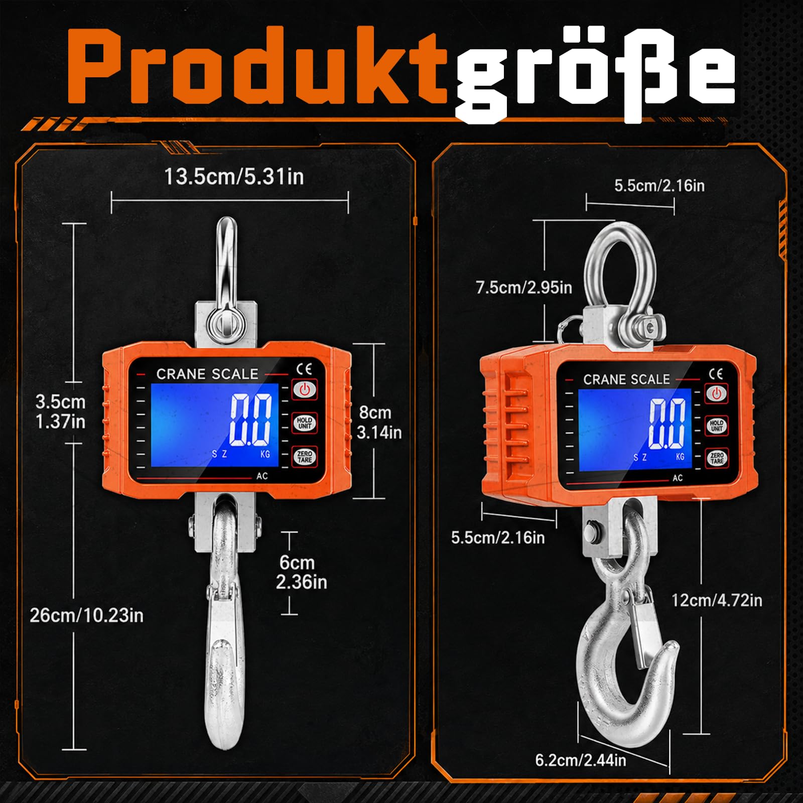 Kranwaage, 2000kg Digitale Hängende Waage mit Fernbedienung Industrielle Hängewaage Elektronische Kranwaage mit LCD Display für Bauernhof und Fabrik