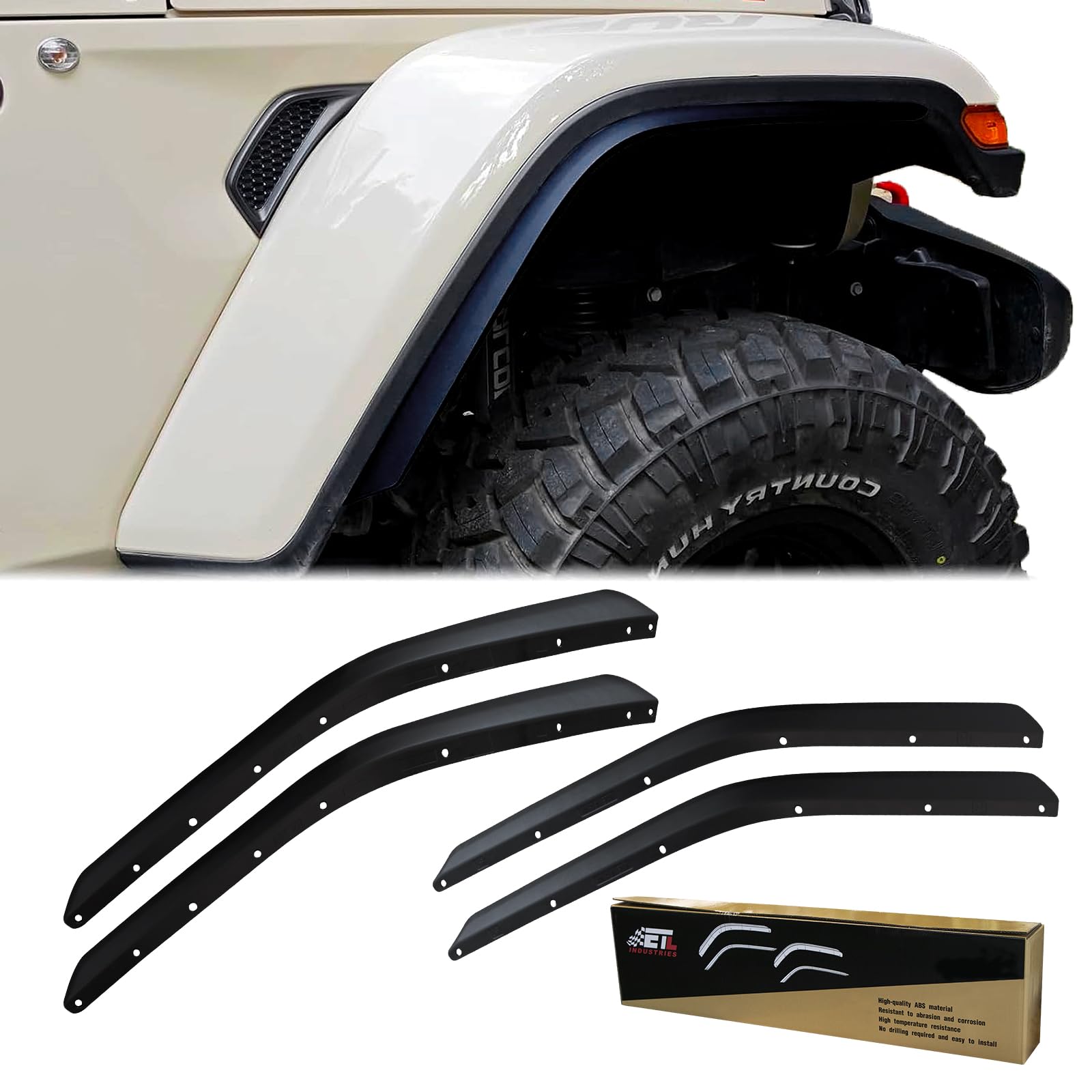 Front & Rear Fender Flares Extensions Set for 2020-2024 Jeep Wrangler Gladiator JT Mojave & Rubicon (Fit for JT High Fender)