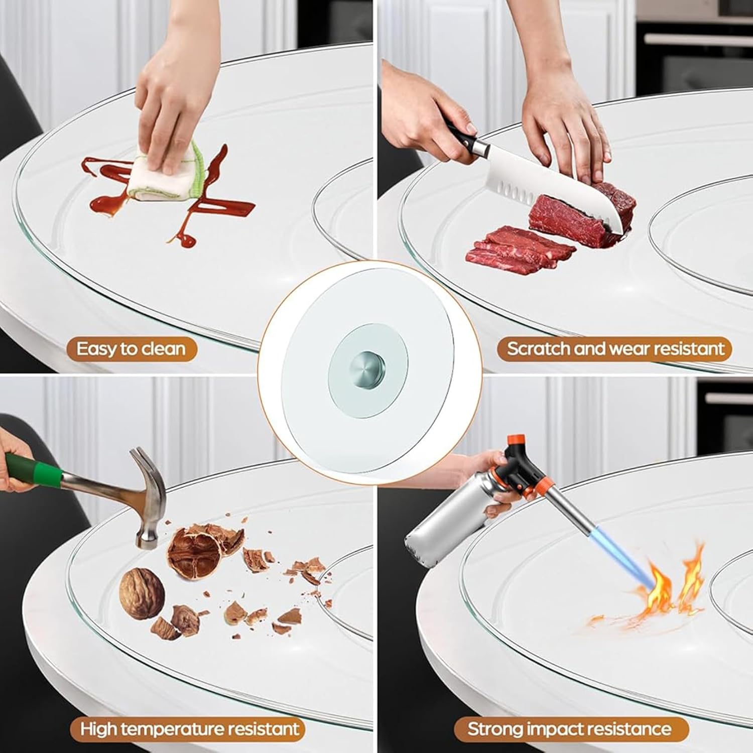 ガラス製レイジースーザンターンテーブル、ダイニングテーブルトップ用、回転トレイ、スパイス収納ホルダー、オーガナイザー、集まり、結婚式