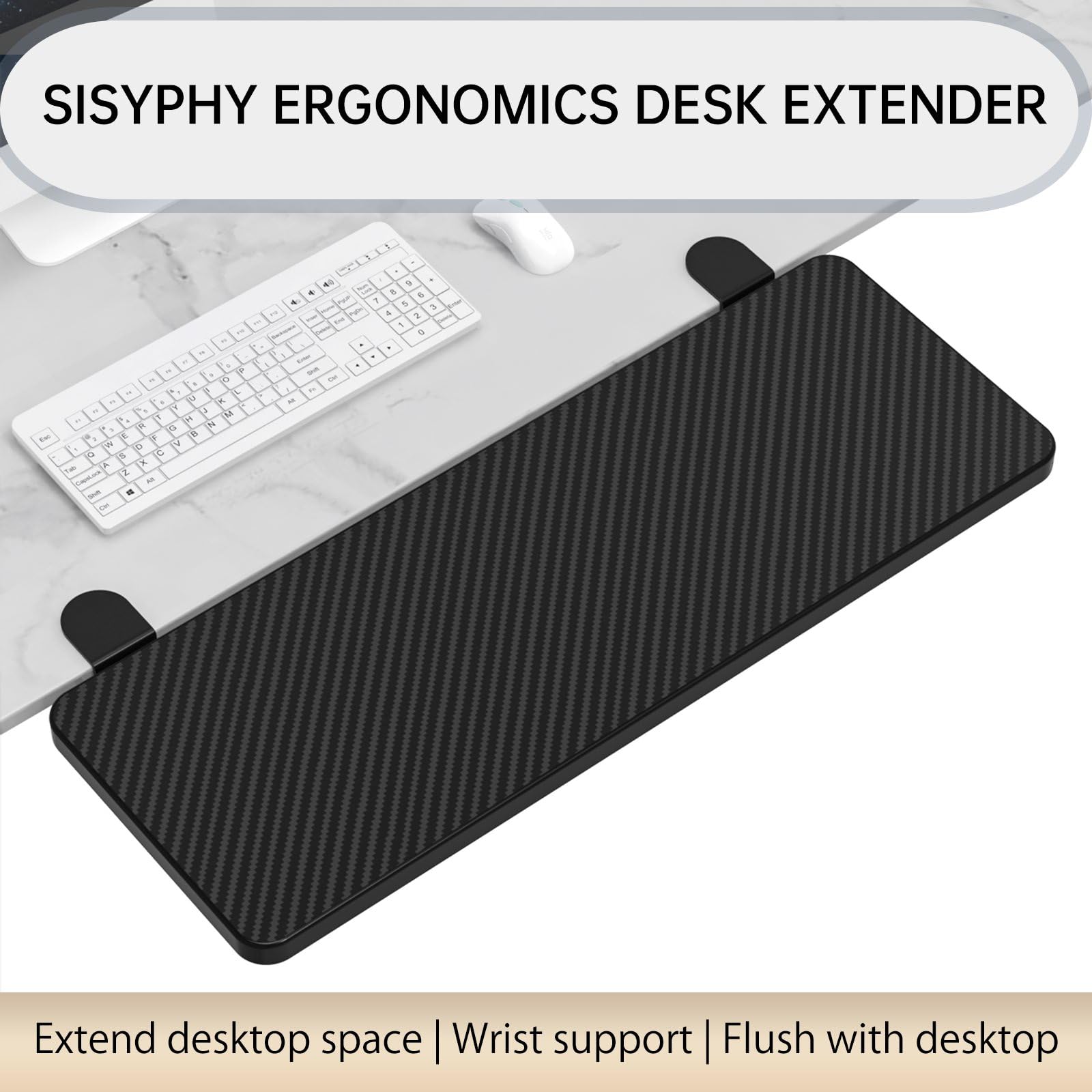 Sisyphy Ergonómica bandeja extensora de escritorio, 74.9 x 24.1 cm, abrazadera sin perforaciones, bandeja plegable para cajón de teclado, soporte de reposamuñecas para soporte de mesa, soporte para