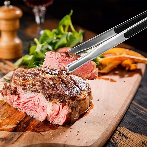 Miniatura 4 de XEVOM - Paquete de 4 pinzas de cocina de acero inoxidable de alta calidad, pinzas para servir para cocinar, pinzas de metal para alimentos con
