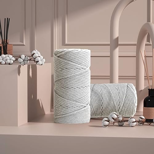 Miniatura 7 de ZUEXT - Cuerda de algodón de macramé de 0.197 in x 109 yardas, 100% natural, hecha a mano, colorida, cuerda de algodón trenzada para colgar en la