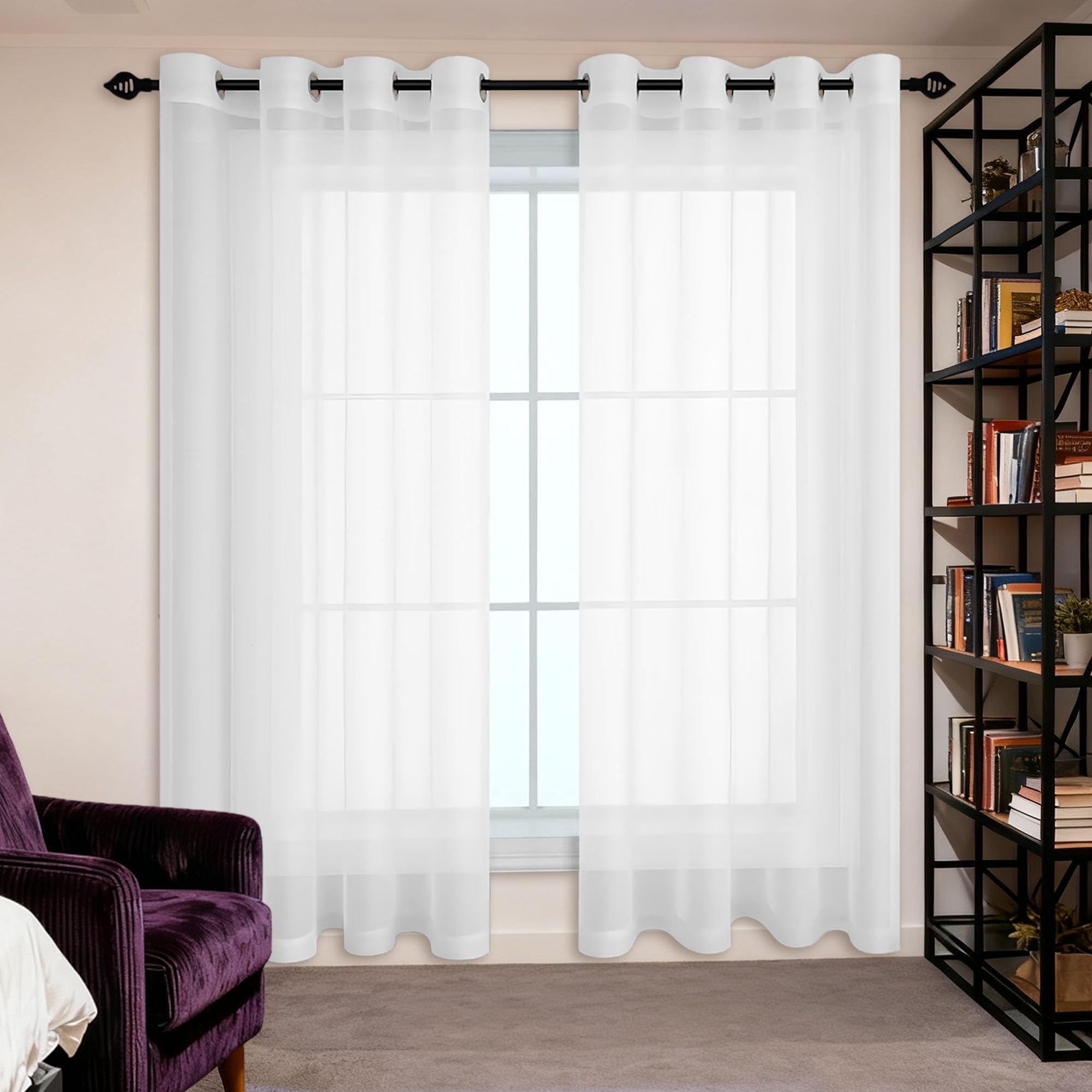 Rideau voilage anti UV transparent 220 x 225 cm pour protéger la chambre du soleil