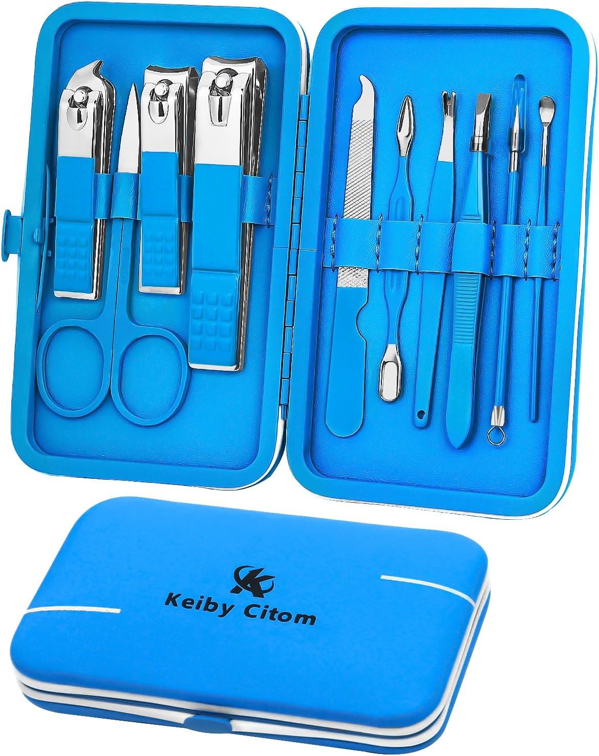 Mini Professional Nail Cuticle Cutter Manicure Pedicure Kit for Women - Set of 10 (Blue)