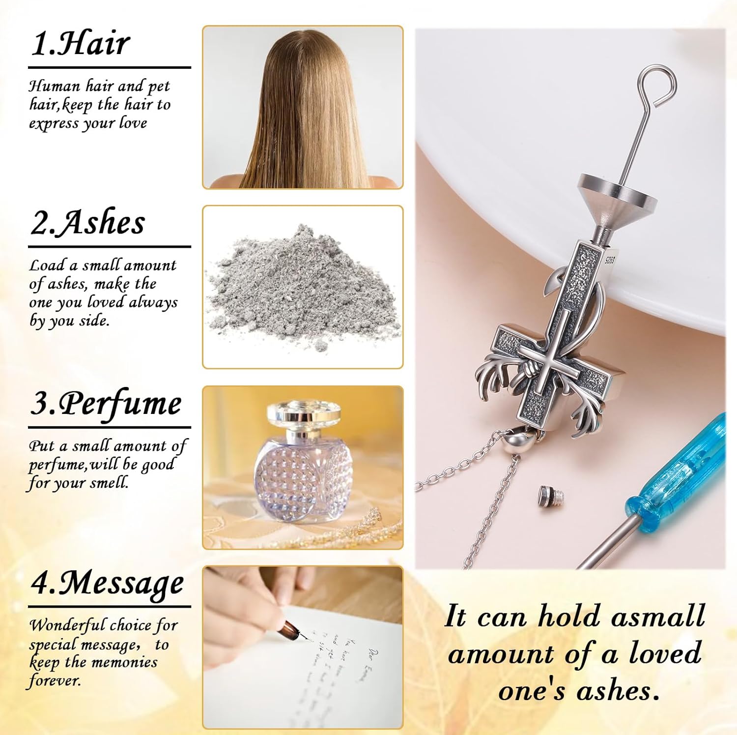 DAOCHONG 925 Sterling Silver Cremation Jewelry Cross Urn Necklace for Ashes for Men Women Fish Hook Memorial Human Pet Urn Pendant Deer Antler Ashes Holder Keepsake Gifts for Loved Ones - Image 5