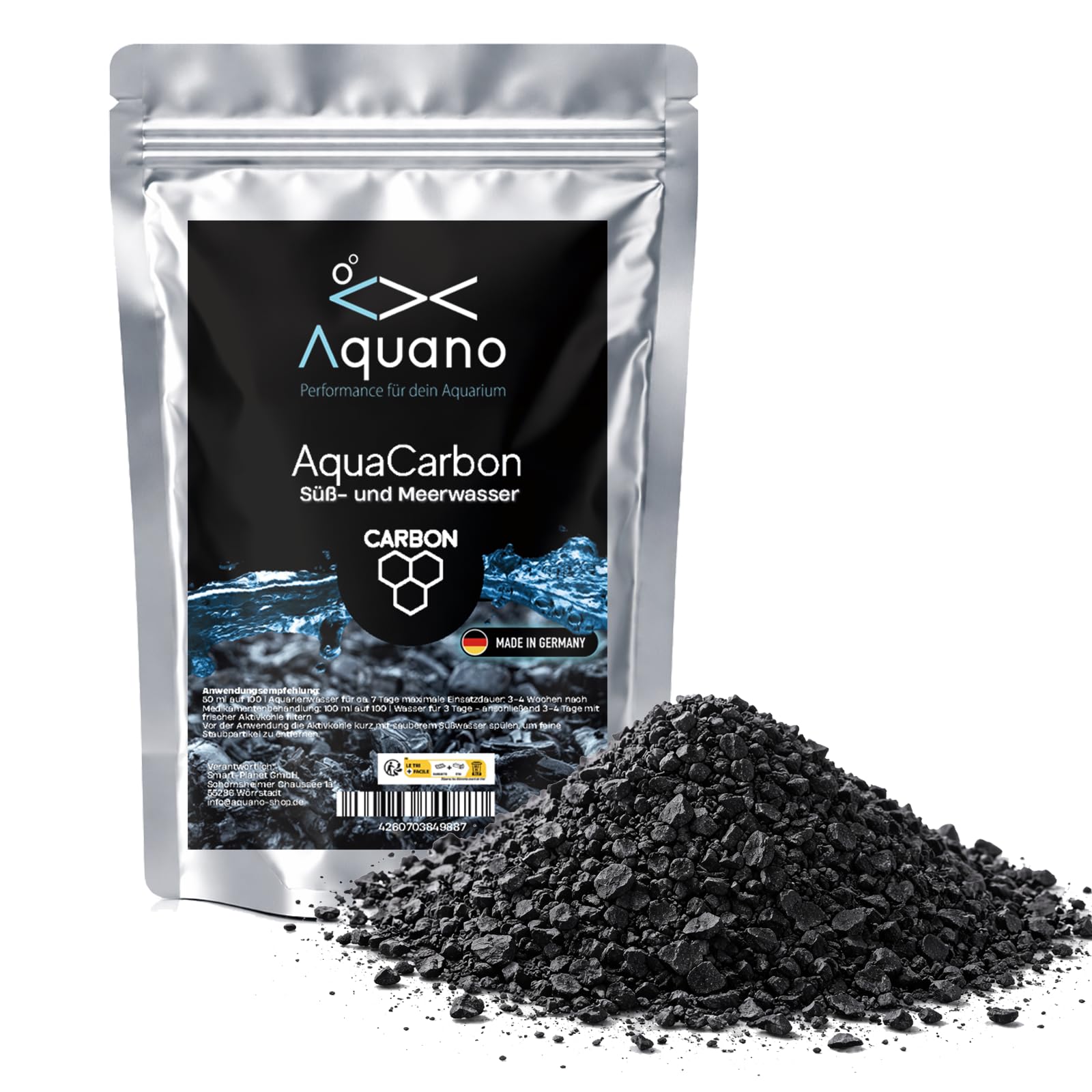 Charbon actif AquaCarbon Premium 1000 g pour aquariums d'eau douce et d'eau de mer - Parfait pour l'aquarium