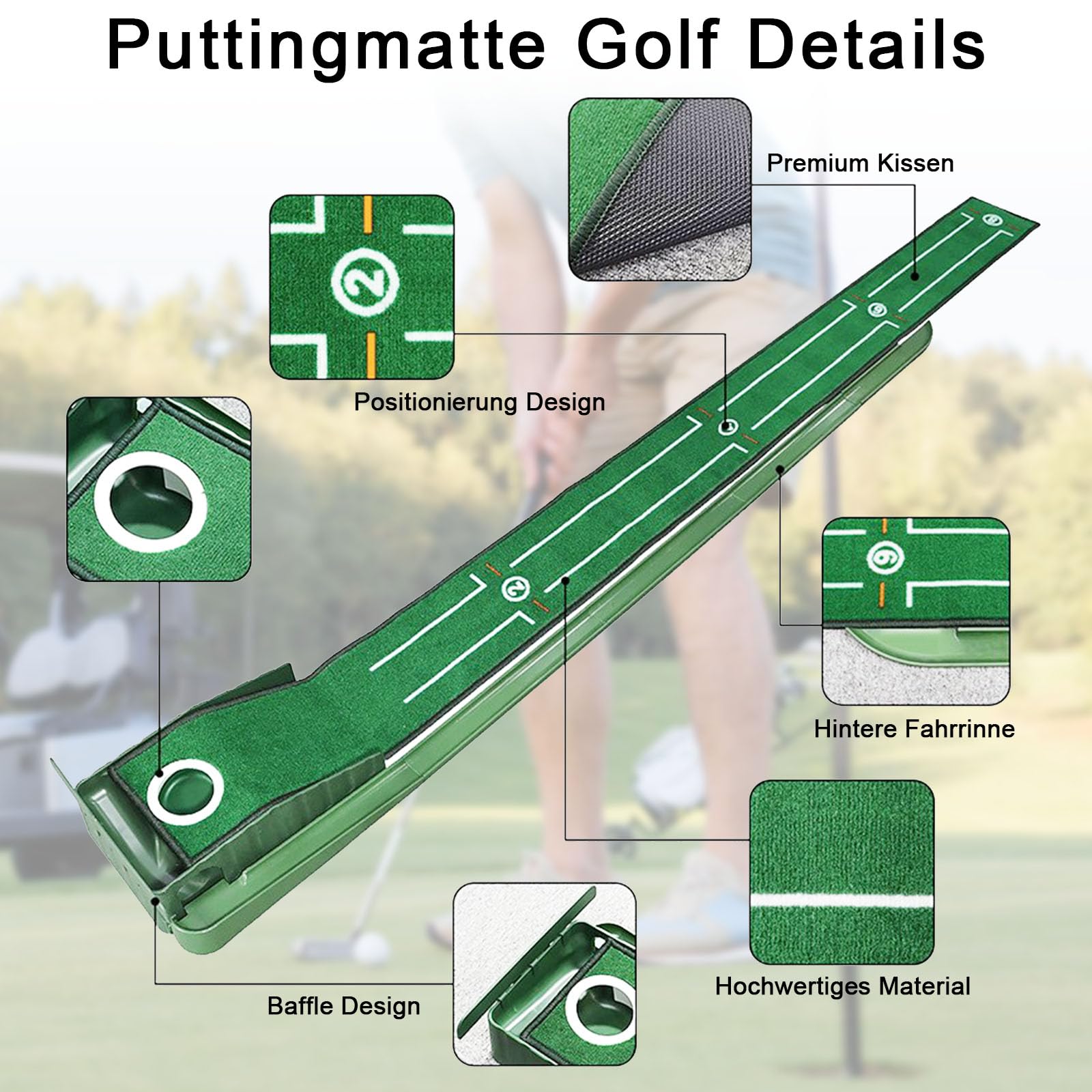 Golf Putting Matte - Indoor Grün Mit Auto Return Und 3 Golfbällen, Kunstrasen Übungsmatte Für Zuhause, Büro Und Gym