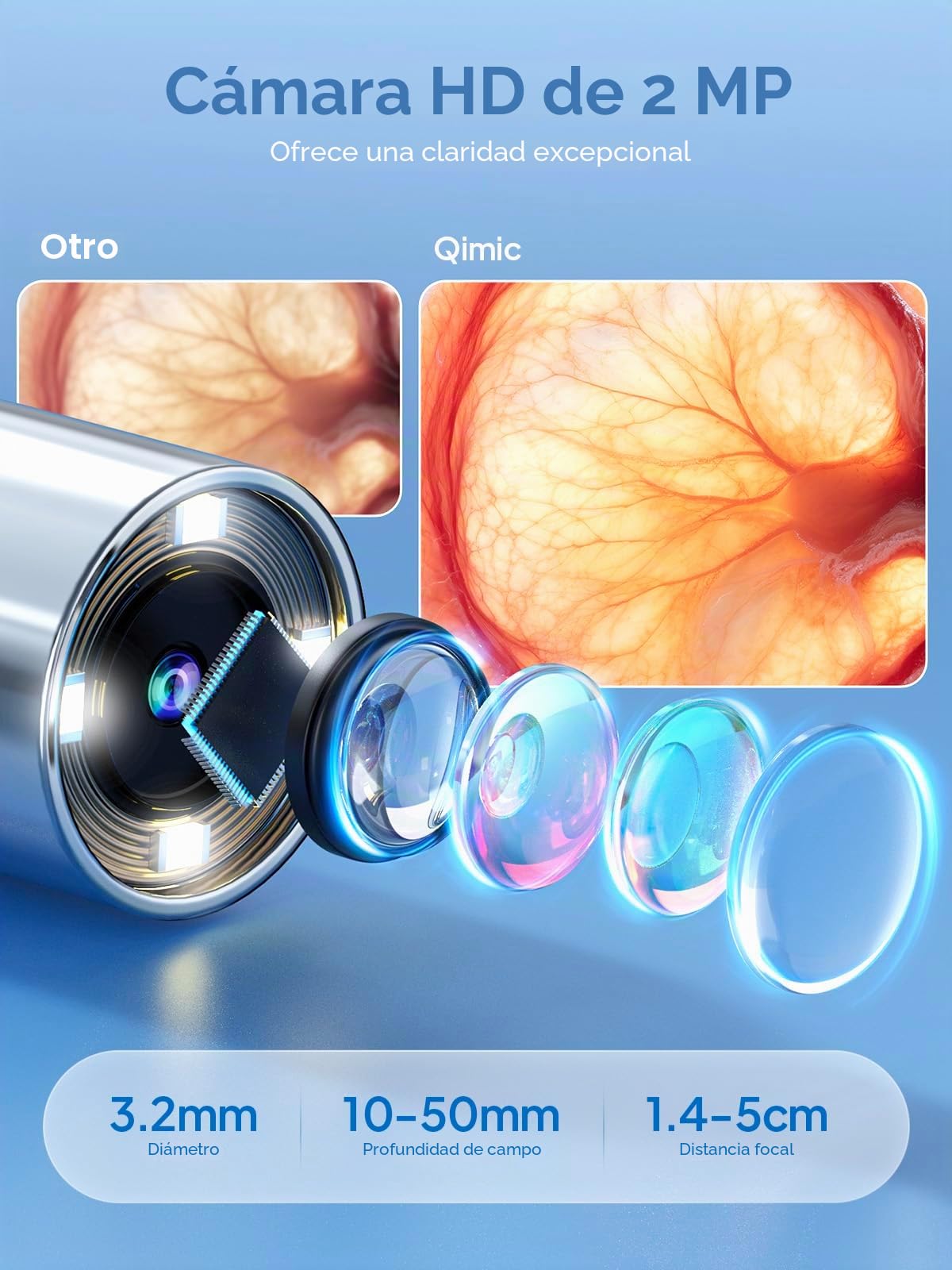Qimic Otoscopio con IPS de 1,38", Otoscopio de diagnóstico del oído con 4 LEDs, 3 Magnificaciones, Herramienta para el oído Saludable para Adultos Niños Mascotas