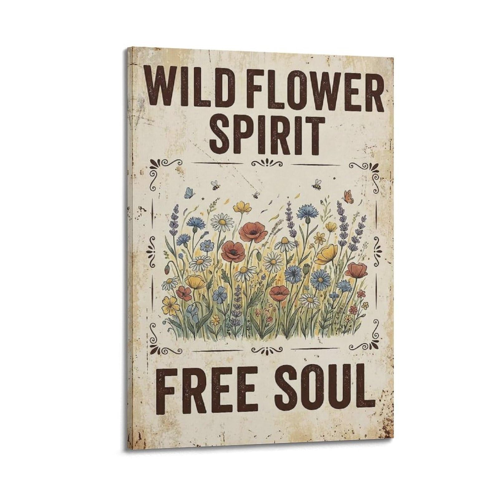 OKAHYS Wildflower Spirit Free Rustic Poster Botanical Garden Modern Decorative Canvas Prints - Ideal Wall Art for Family, Man Cave, Game Room, Boys & Girls Bedroom 20x30inch