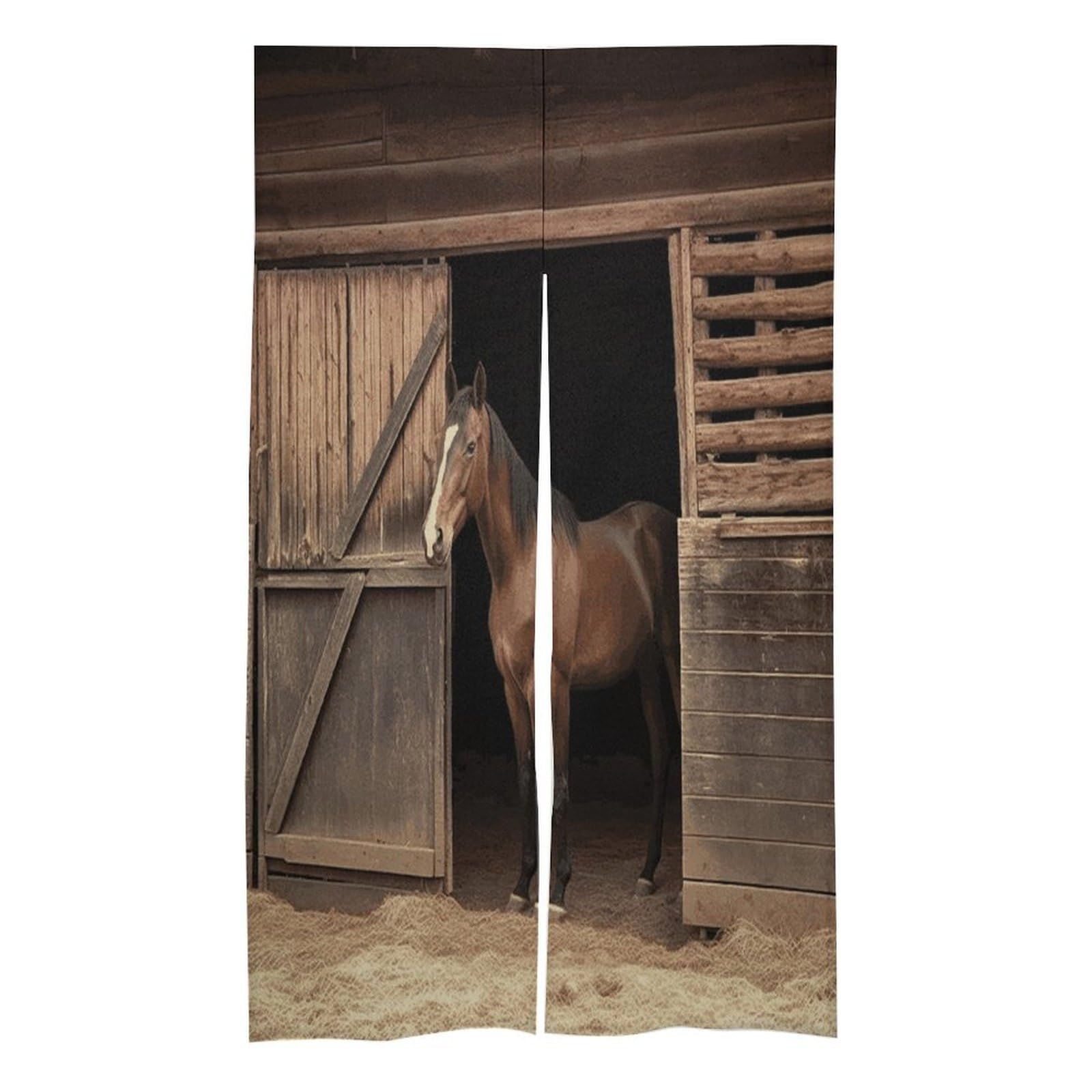 Fekiloot Style Barn Horse Door Curtain For Doorway Privacy French Theme Blackout Curtain Splice Thermal Insulated Door Cover Rustic Room Divider Home Decoration 17W X 57L In
