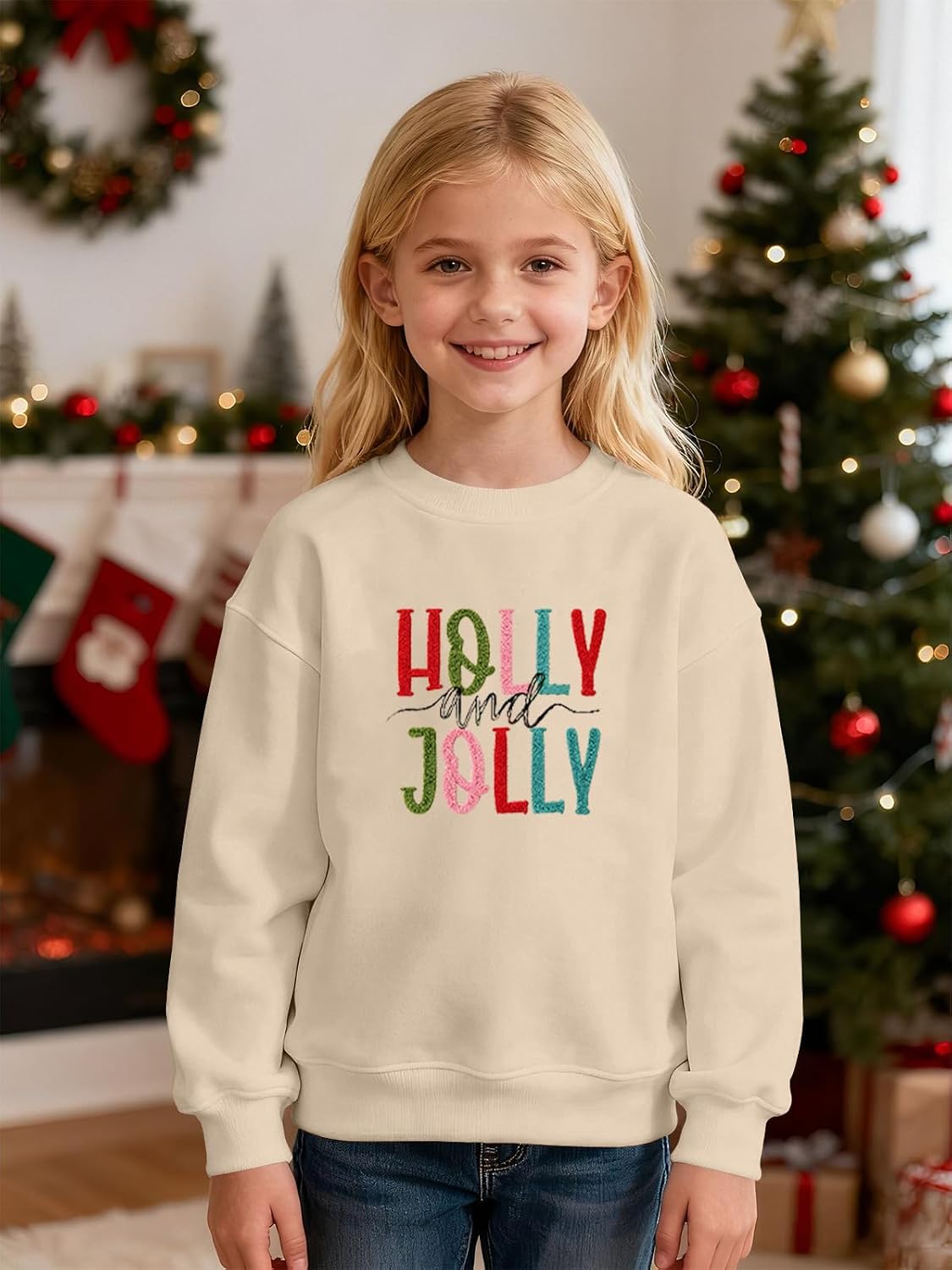 Kids Merry Christmas Sweatshirts Boys Girls Xmas Embroidered Long Sleeve Shirt Holiday Crewneck Pullover Tops