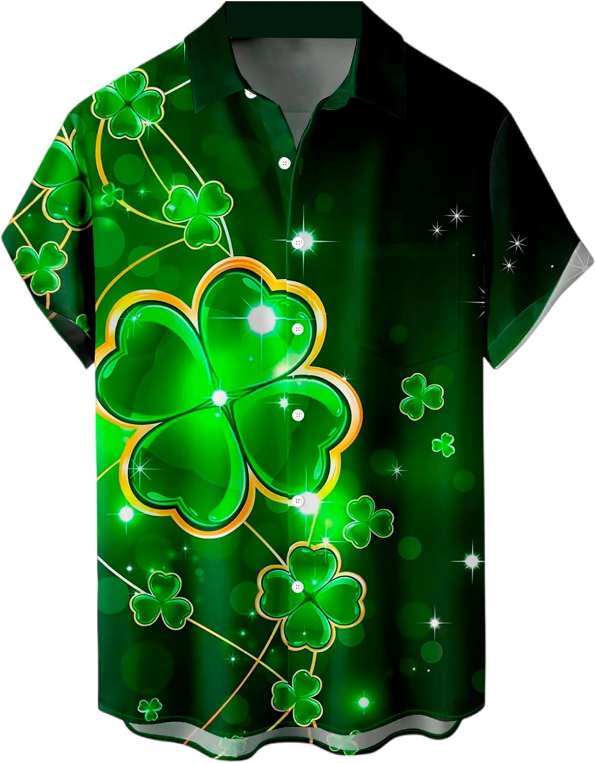 Men's St Patrick's Day Shirt Shamrock Print Bowling Short Sleeve Hawaiian Casual Button Down Holiday Shirts