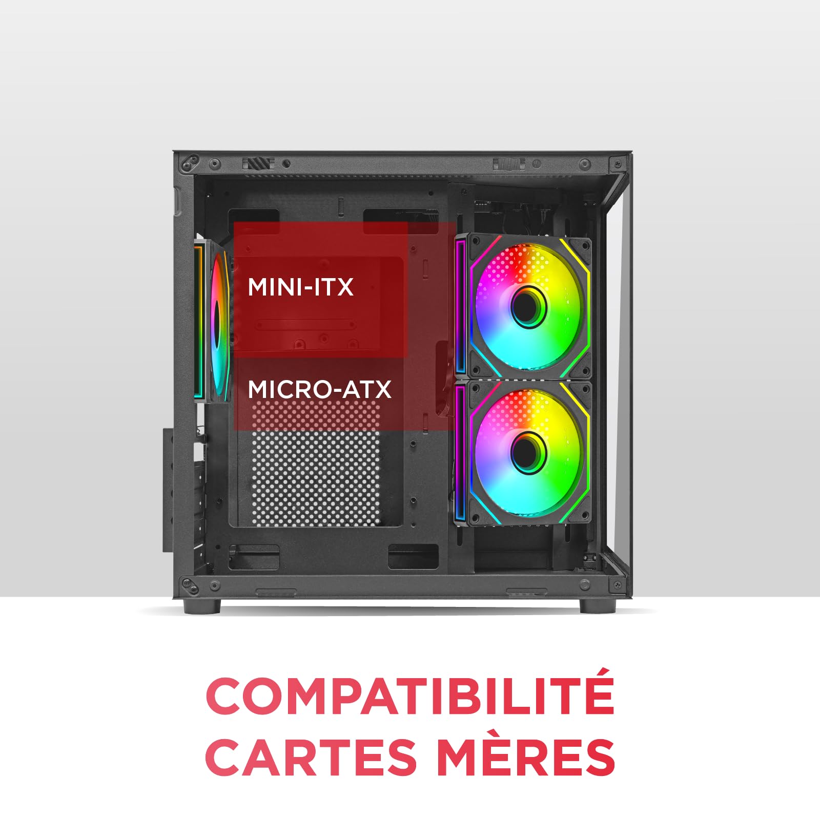 Nuwo Vitra BK100 | Boîtier PC Gaming Micro-ATX Micro Tour | 3 Ventilateurs ARGB 120 mm | Double caméra | Panneau Avant et latéral en Verre trempé | Noir