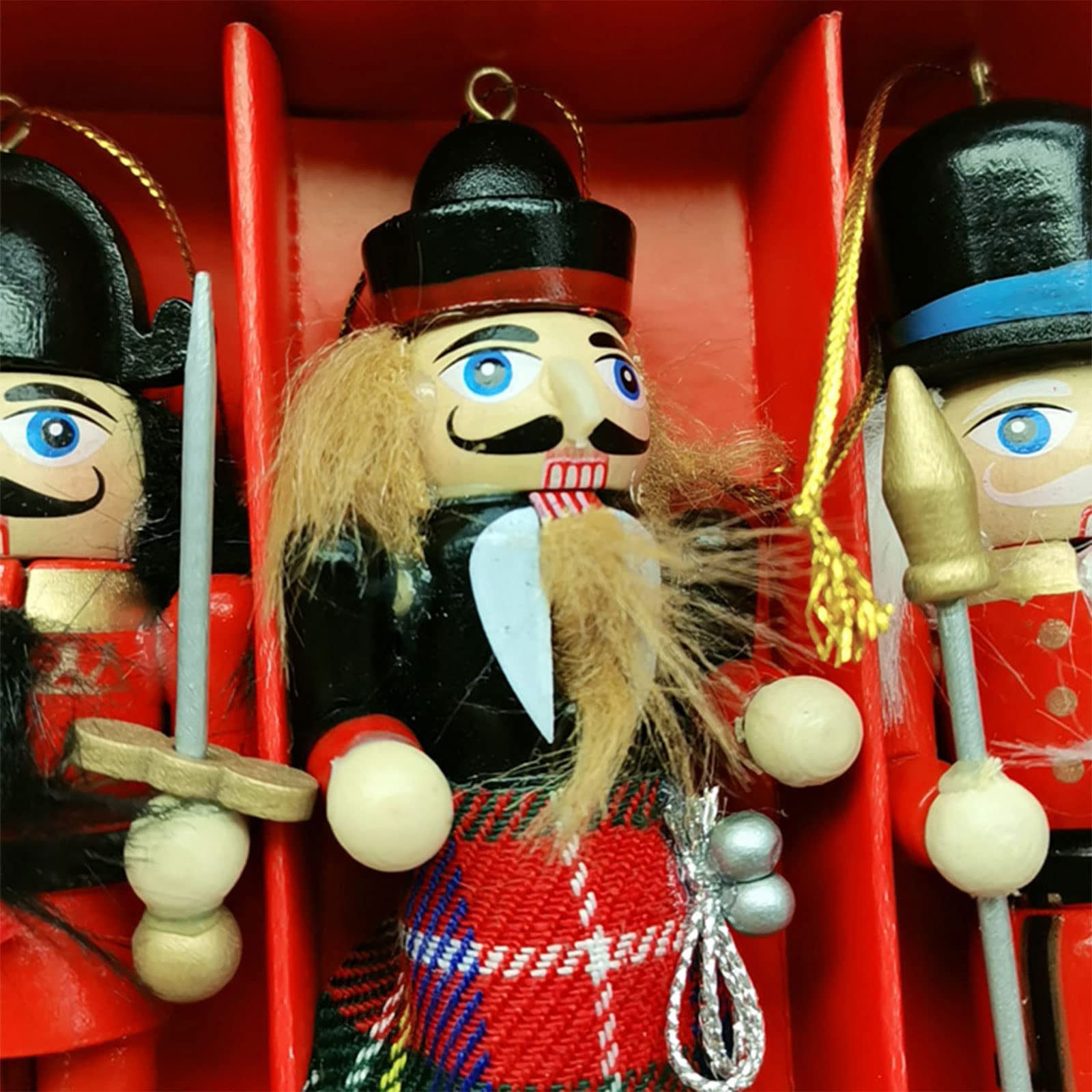Lot De 4 Soldats Miniatures En Bois Peint - Figurines Vintage, Occasion