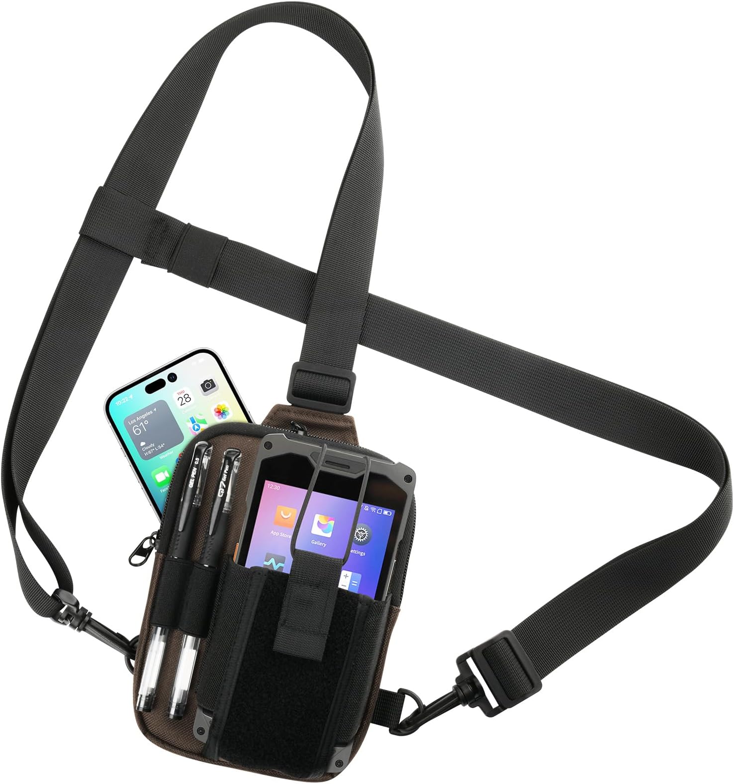 Scanner Holster, Universal Barcode Scanner Chest Harness, Carrying Case Pouch for Symbol, Zebra, USPS, Postal Scanners, Mobile Computer Handheld Barcode Scanner Holder (Brown, Chest Harness)