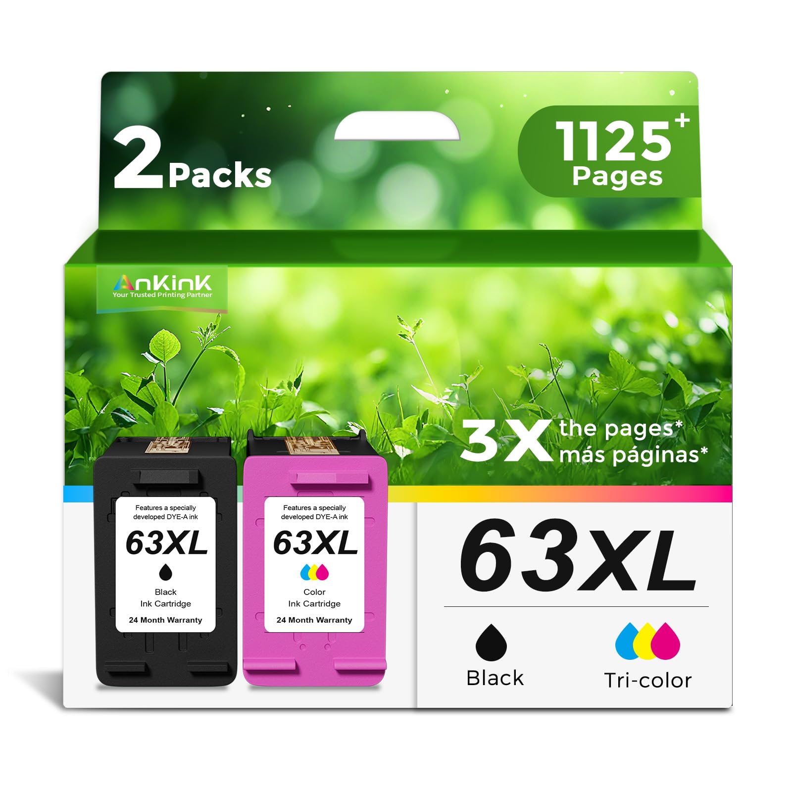63XL Ink Cartridges Replacement for HP 63 XL (Black Color Combo Pack) Fit for HP63 3830 4650 4652 4655 5200 5252 5255 5258 4520 4512 1112 2132 3630 3632 3631 2130 4510 4654 Printers BK Tricolor