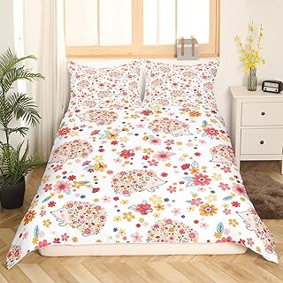 Hedgehogs Kids Duvet Cover Set Full Size,Watercolor Flowers Plants Romantic Bedding Set,Girls Boys Adults Bedroom Decor,Wild Anmals Cartoon Comforter Cover,Colorful Cute Quilt Cover,2 Pillowcases