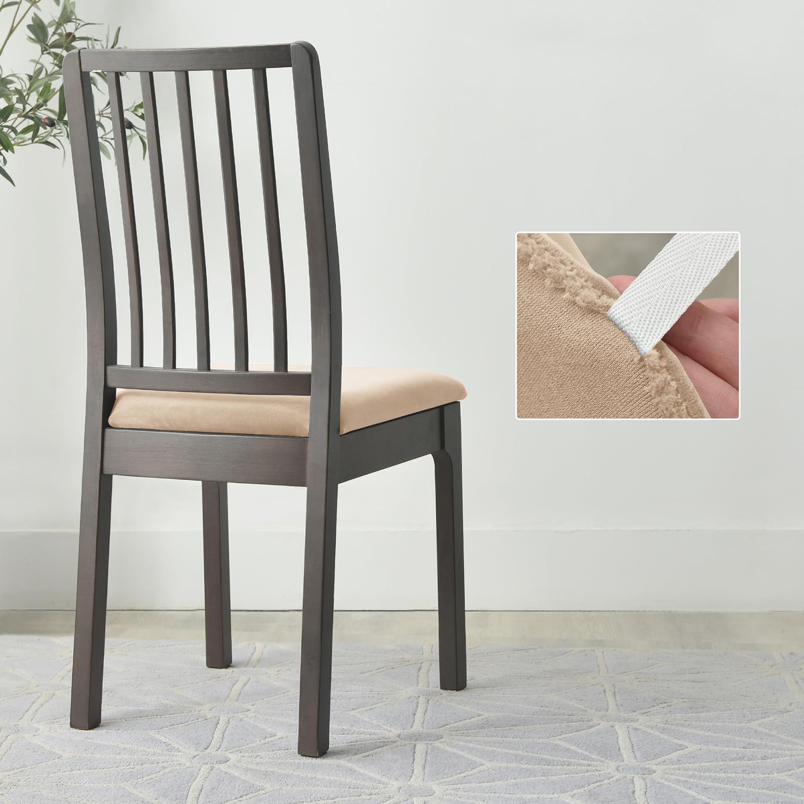 Funda de Asiento para Sillas Comedor, Fundas para Sillas Elásticas Funda para Asiento Silla Extraíble, Terciopelo Funda Asiento Silla (Caqui,6)