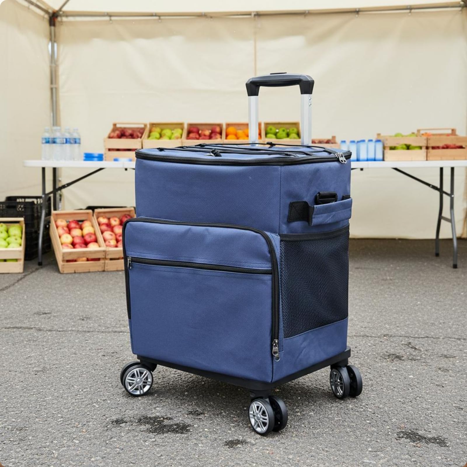 predolo Borsa Frigo Portatile con Ruote Carrello Termico Isotermico Borsa Termica Trolley con Manico Regolabile in Oxford E Rivestimento con Tasca Frontale, Blu Marino, 40L