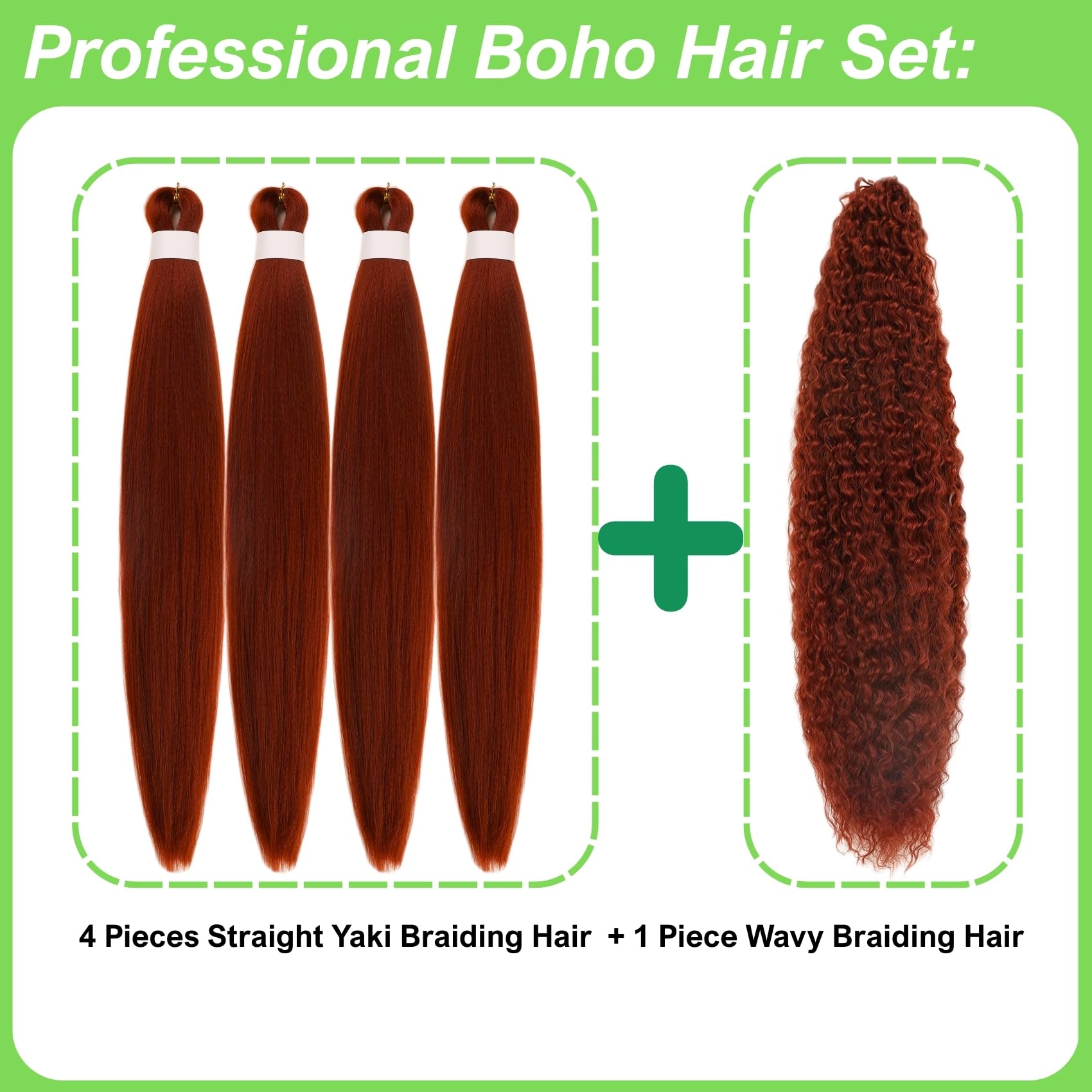 Capelli per Trecce Ginger Pre-Stirati per Trecce Boho Sintetici Colorati 350 Deep Wave Capelli per Trecce Boho per Intrecciare