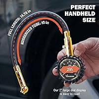 Vista 6 de Vondior Medidor de presión de neumáticos con tubo (0-60 PSI), medidor de presión de aire certificado ANSI preciso con esfera brillante grande