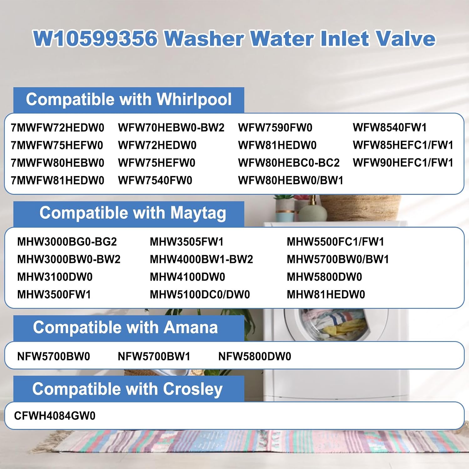 W10599356 W10509710 Washing Machine Water Inlet Valve with 2 Hoses, Compatible With Whirlpool, Maytag, Amana, Crosley Washer, Replaces AP5692067, PS8689091, 3023192 Washer Water Valve