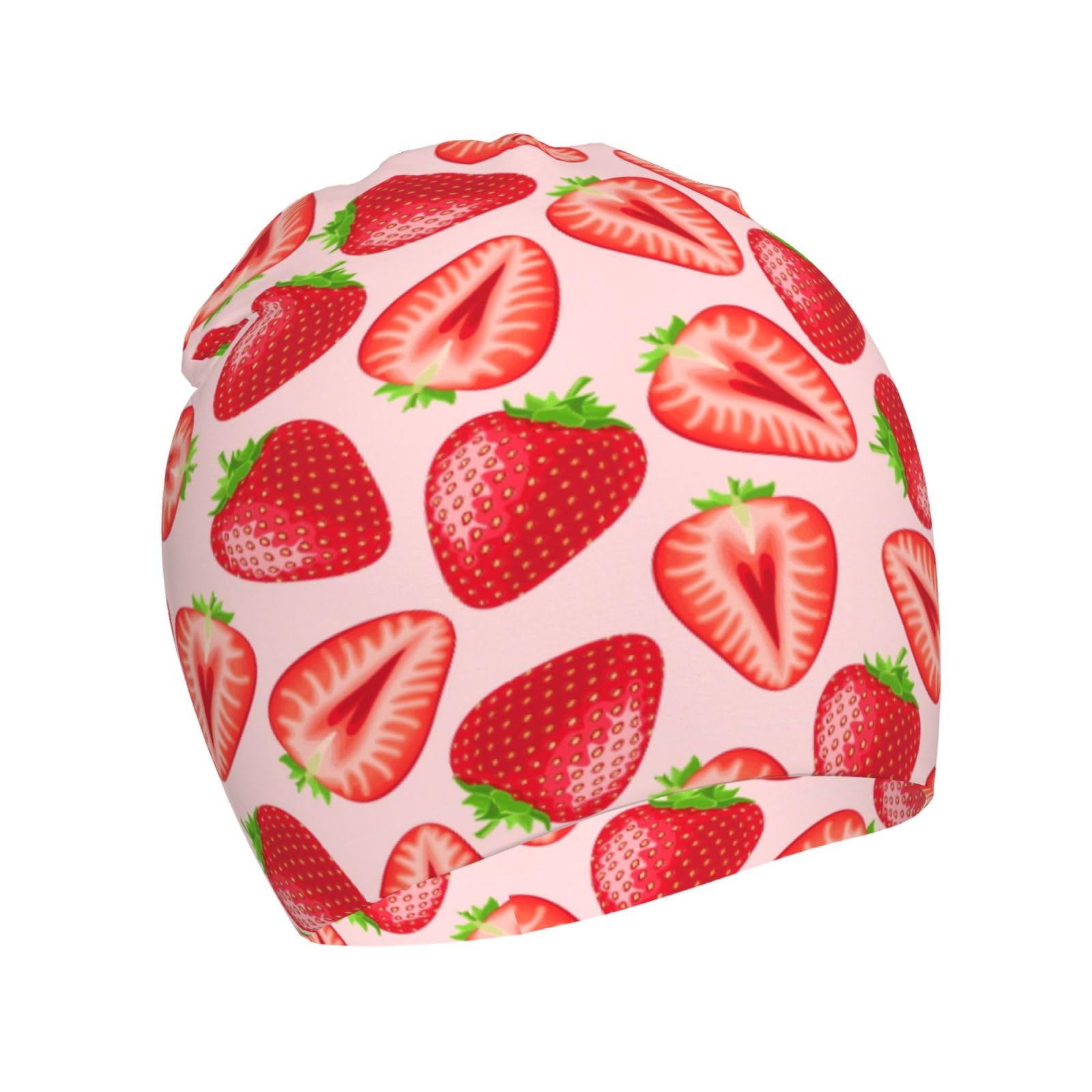 Rqzwdq Kawaii Pink Strawberry Print Kids Beanie Hats Warm Knit Beanie Cap Skull Caps Gifts Decor for Boys Girls