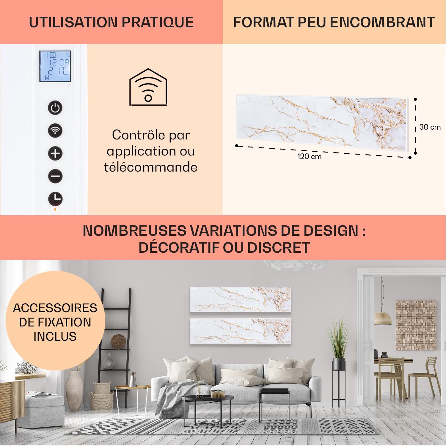 Klarstein Radiateur Infrarouge Mural Intelligent, Chauffage Infrarouge 350W, Panneau Chauffant Infrarouge, APP Mobile, Radiateur Electrique Extra Plat, Salle de Bain, Sans CO2, Faible Conso d'Energie