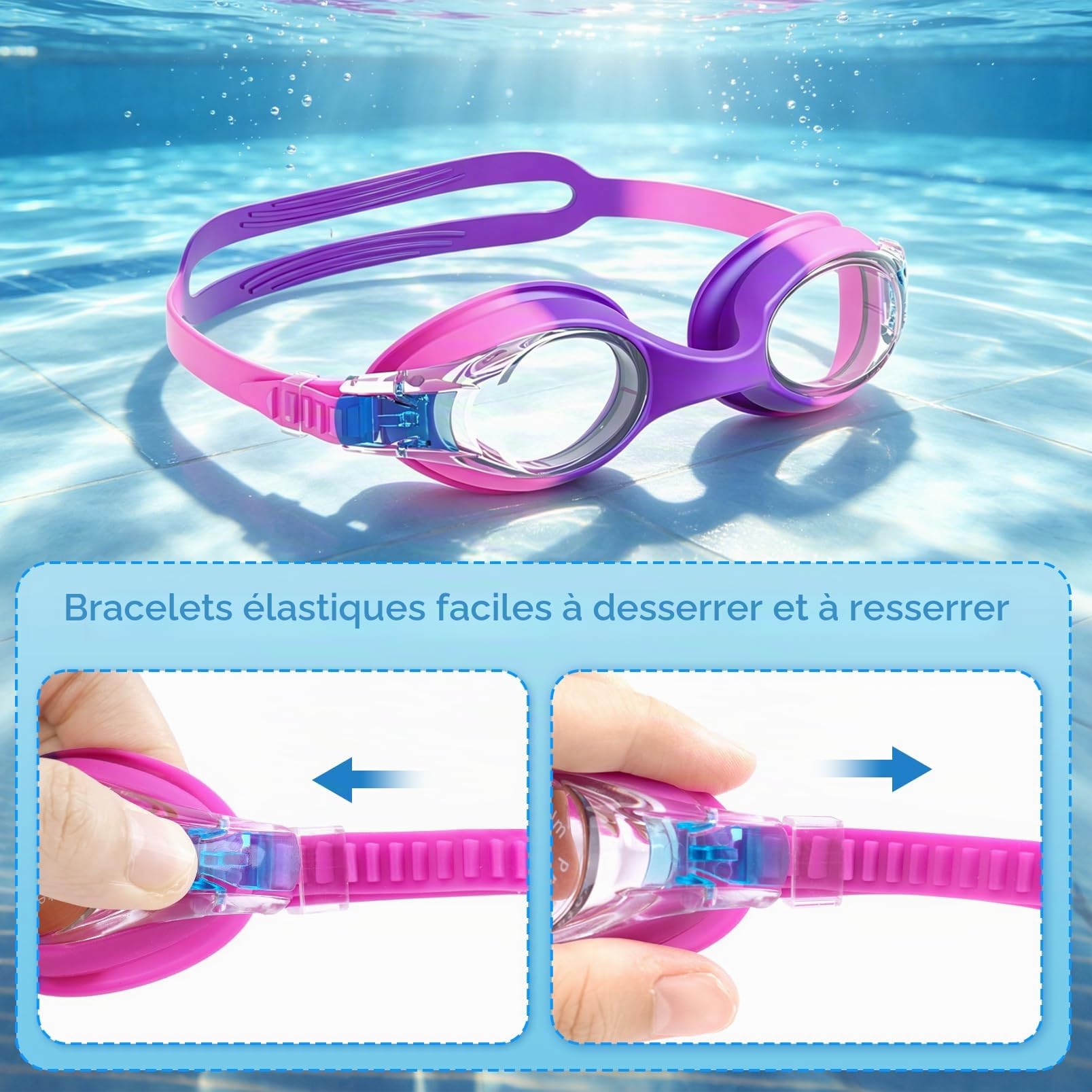 Lunette Piscine Enfant(lot de 2), Lunettes Piscine Enfants avec Lentille Anti-Buée, Lunettes de Natation Sans Fuite, Lunette de Piscine Enfant en Silicone Souple pour 3 à 14 Ans Garçons Filles