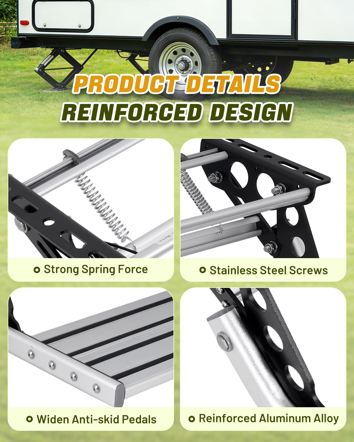 YUCHENGTECH Escalón Plegable para Autocaravana Aluminio Retráctil Antideslizante Soporta 150 kg para Caravanas, Furgonetas Camper y Remolques