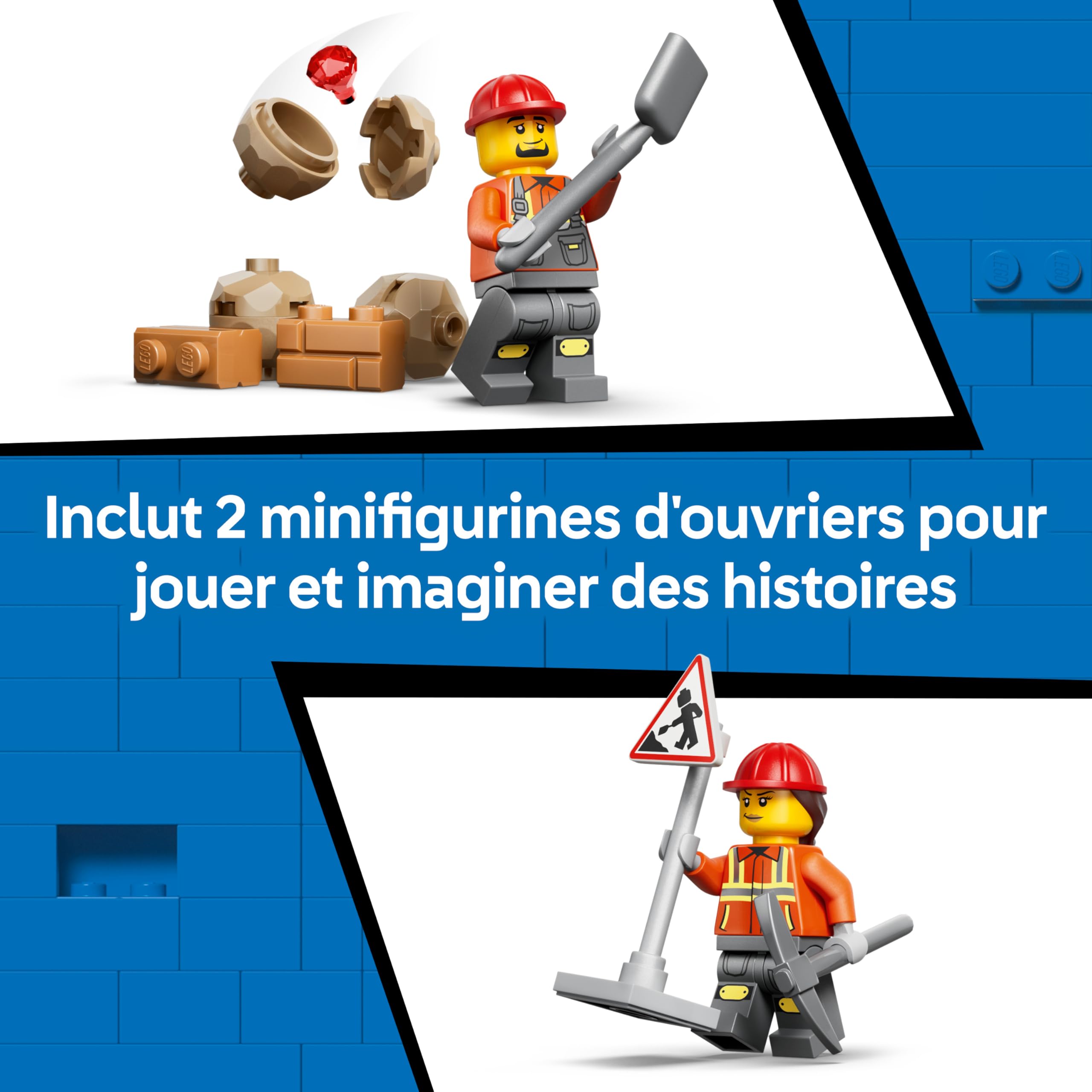 LEGO City Le Tractopelle Jaune - Camion Jouet - Véhicule de Construction - Tracteur avec 2 Minifigurines, Godet Fonctionnel Avant & Pelle Arrière - Idée Cadeau d'anniversaire pour Garçon 7 Ans 60480