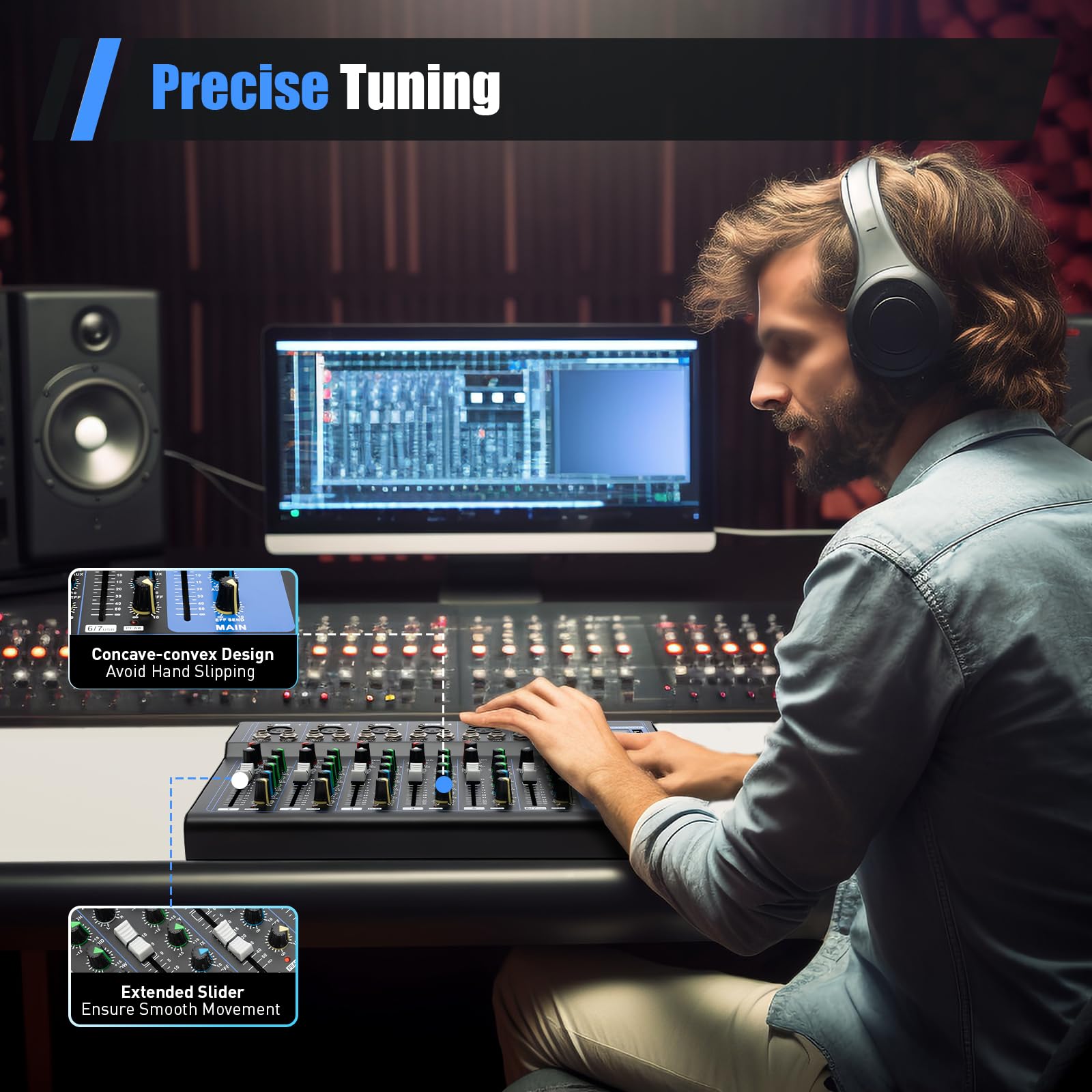 Table de mixage 7 canaux, table de mixage, enregistreur audio et USB, entrée micro 2, port USB, pour microphones, guitares, basses, claviers, mixeurs, instruments, etc