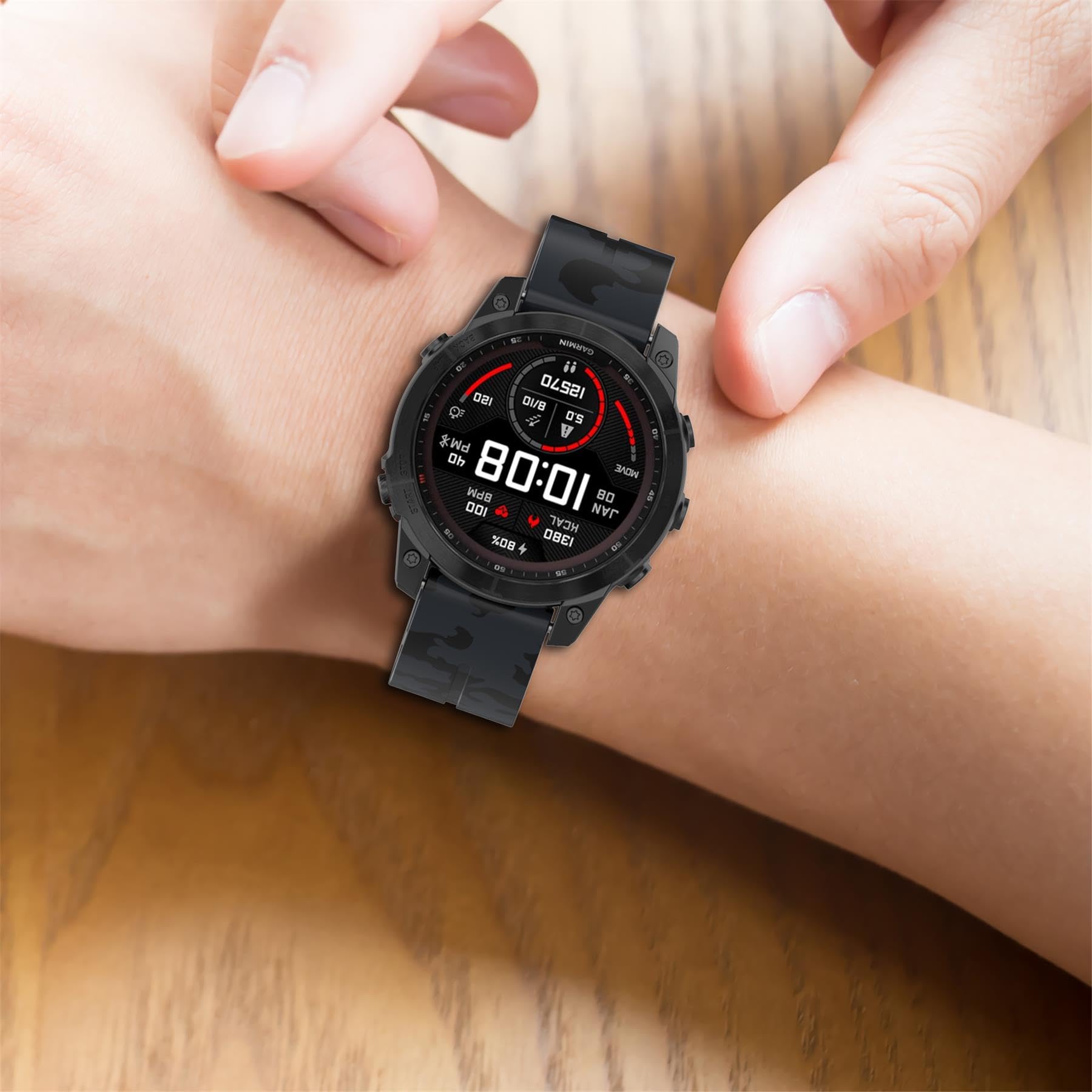 Compatibile con Garmin Fenix 7 Band 22 mm Camouflag facile da montare cinturino di ricambio in silicone per 5/Fenix 5 Plus/Fenix 6/Fenix 6 Pro/Forerunner 935/Forerunner 945/Approach S60/Quatix