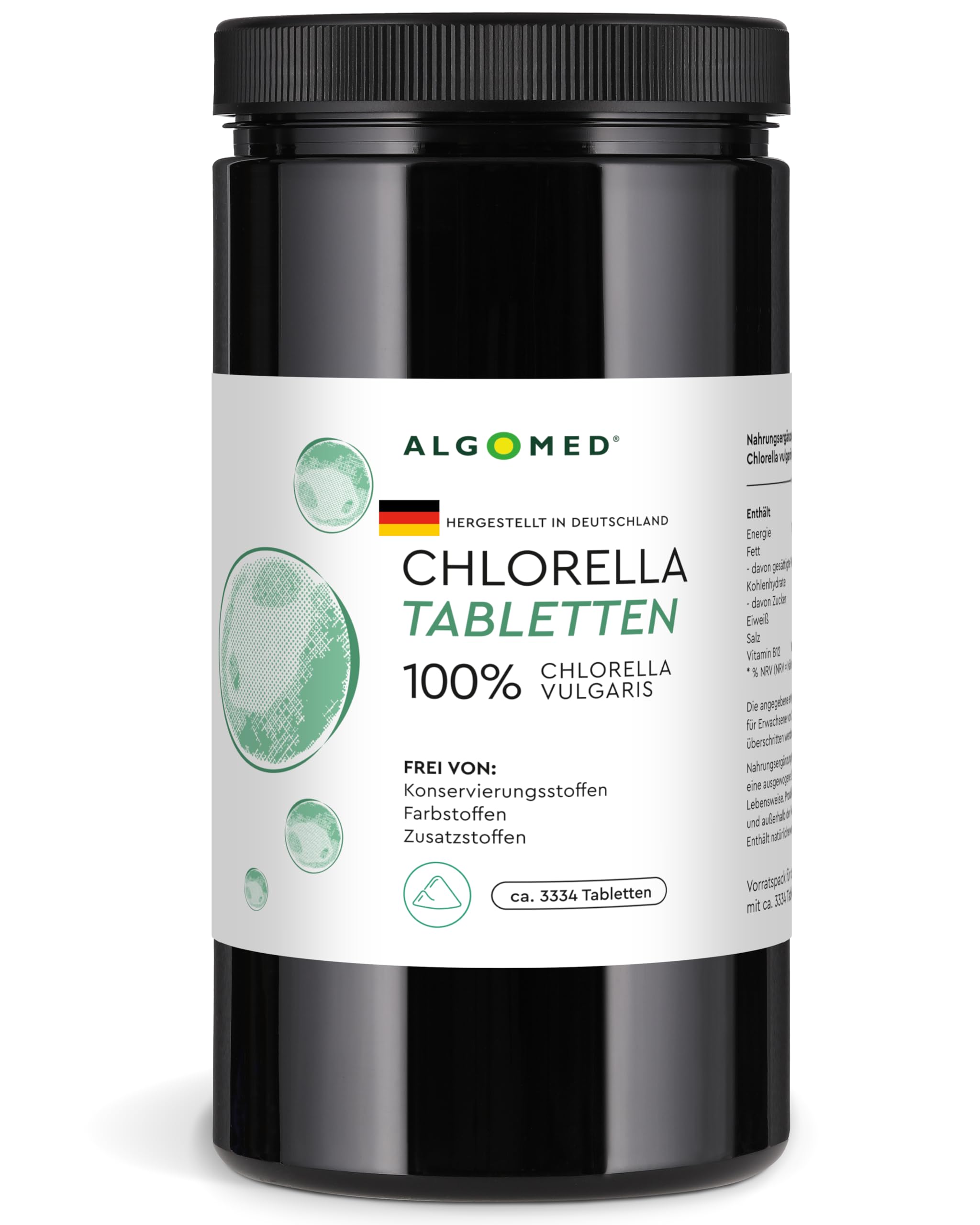 Chlorella Tabletten aus Deutschland - ca. 3334 Premium Chlorella Presslinge - 100% rein, ohne Zusätze - laborgeprüft, kontrolliert & vegan - (1 x 1 kg)