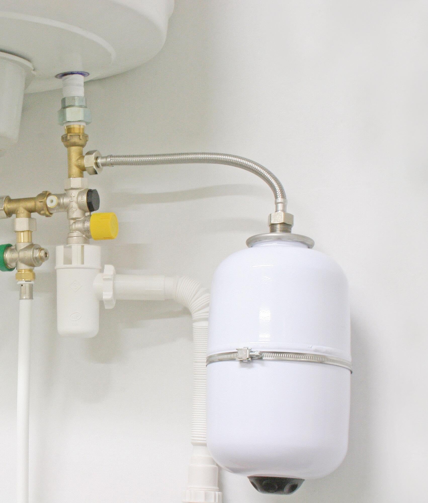 SOMATHERM FOR YOU, Vaso di espansione sanitaria 8L in acciaio, pressione max 10 bar, temperatura da -10° a 100°C, raccordo M 20/27, membrana conforme EN 13831, rivestimento epossidico bianco