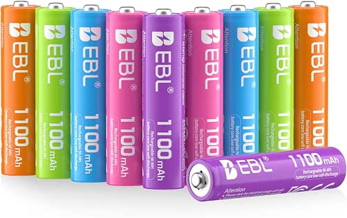 EBL Rechargeable AAA Batteries 10 Pack High Capacity 1100mAh (10