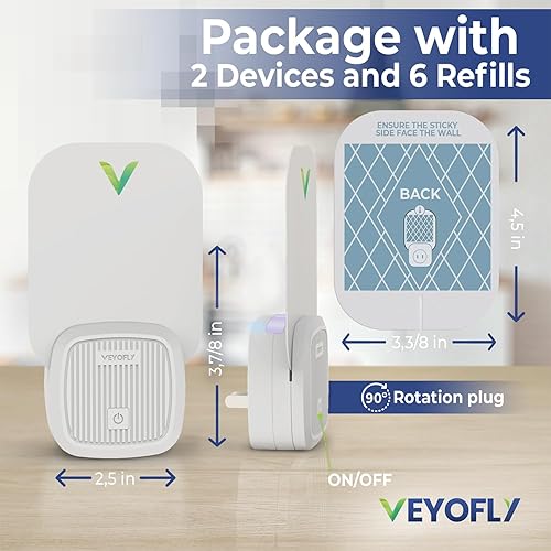 Miniatura 7 de Veyofly Trampa para atrapar moscas, moscas de frutas, mosquitos, insectos (2 dispositivos + 6 repuestos), para interiores de casa, con enchufe y luz