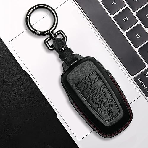 Miniatura 4 de Tukellen para Ford Funda de Llave de Cuero con Llavero Compatible con Ford Explorer Mustang Fusion Escape F150 F250 F350 F450 F550 Edge - Negro