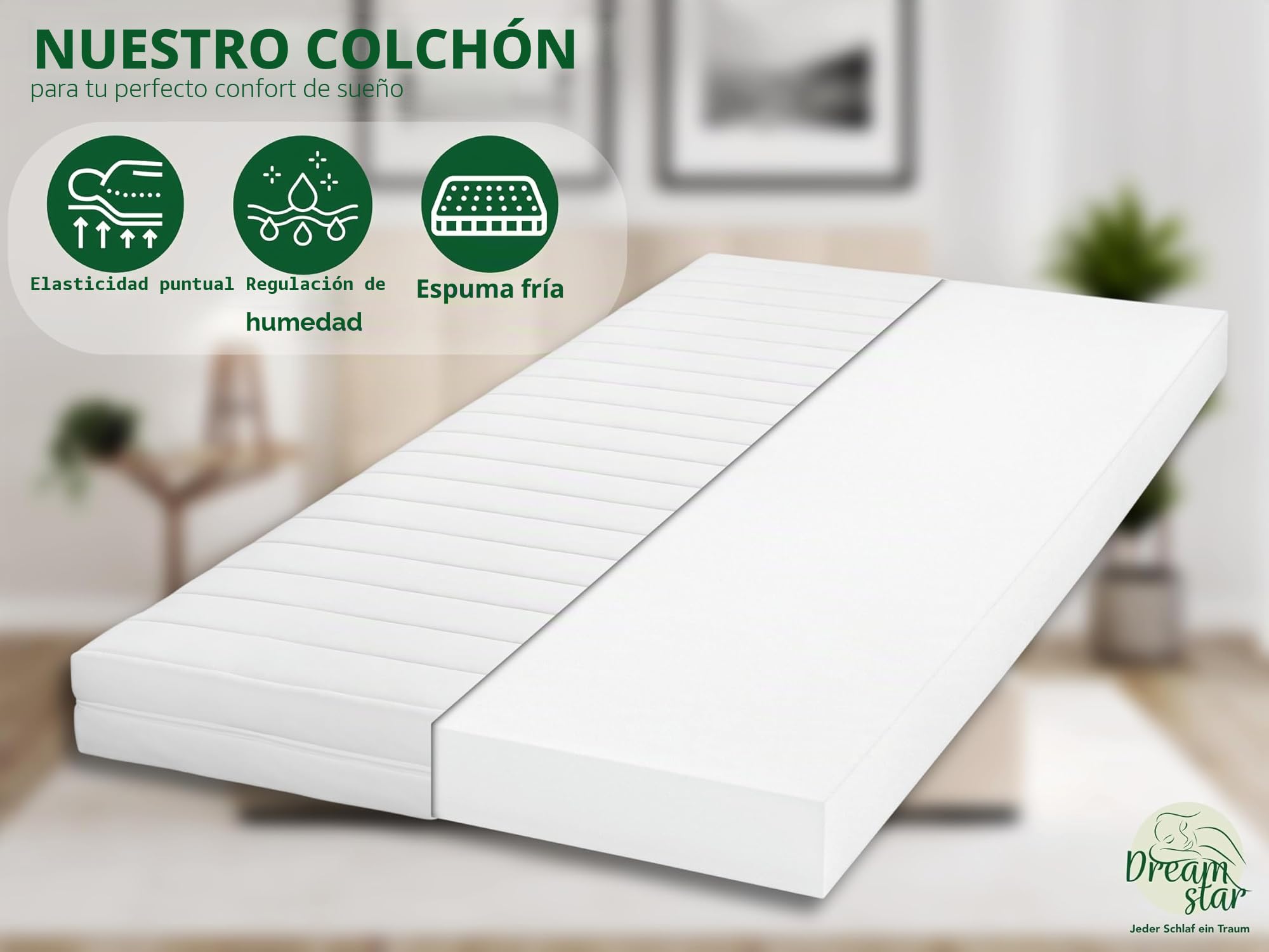 DREAMSTAR Colchón Easy Sleep 140 x 200 cm, H3 (de dureza media), colchón ergonómico de espuma fría, hipoalergénico y antibacteriano, funda extraíble y lavable, Oeko-Tex (11 cm, 140 x 200 cm)
