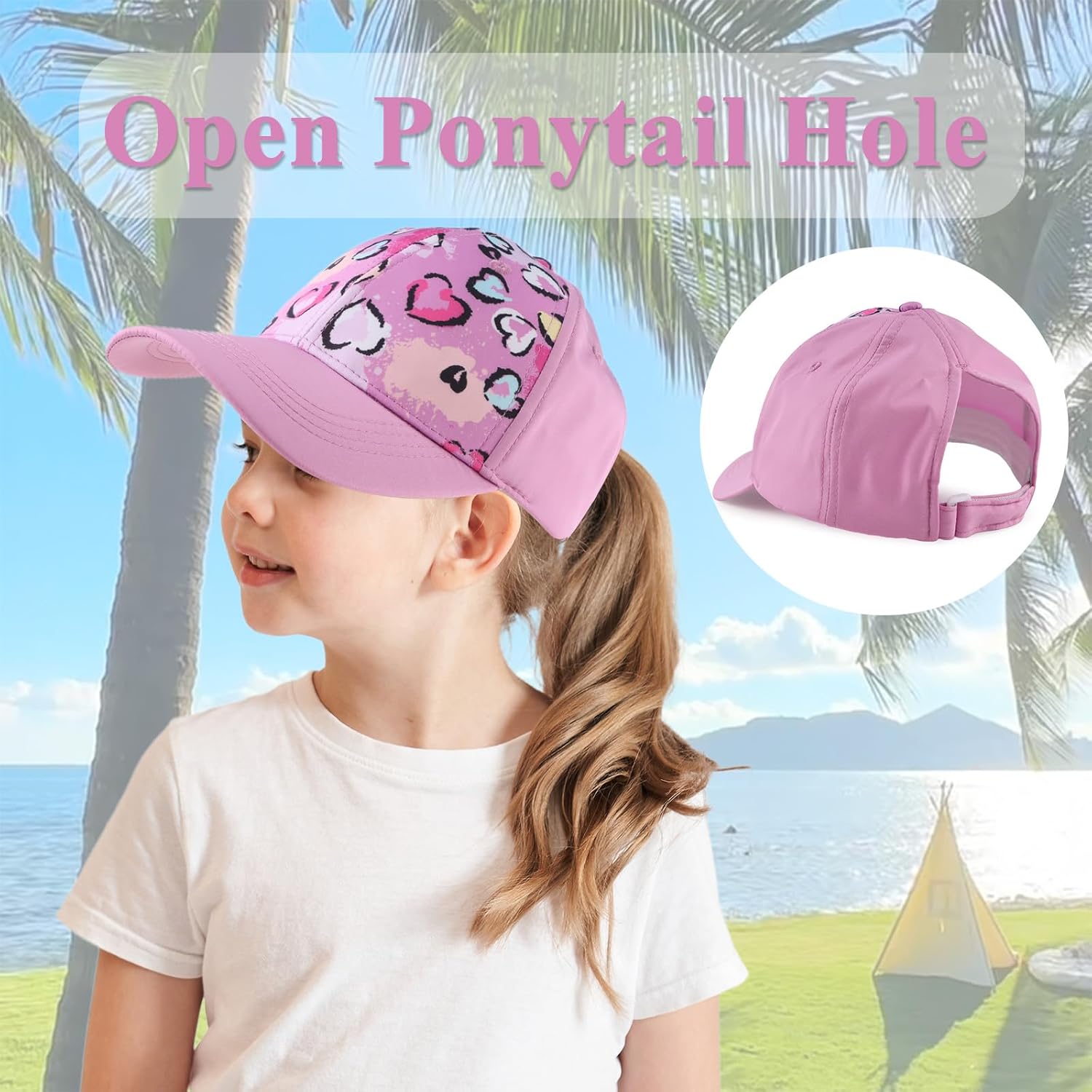 Zsedrut Girls Glitter Baseball Cap Kids Adjustable Ponytail Hat Toddler Summer Mesh Trucker Hats - Image 4