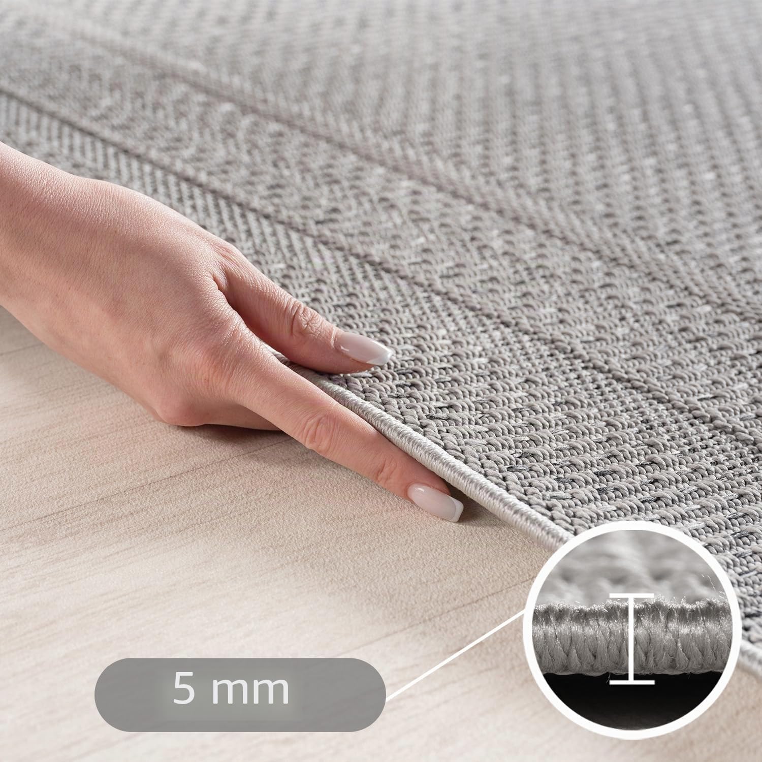 Carpettex Outdoor Teppich wetterfest Grau 160x230 cm, UV-beständig, ideal für Küche, Balkon, Terrasse, Garten auch Wohnzimmer und Esszimmer, Einfarbiges Design mit Bordüre