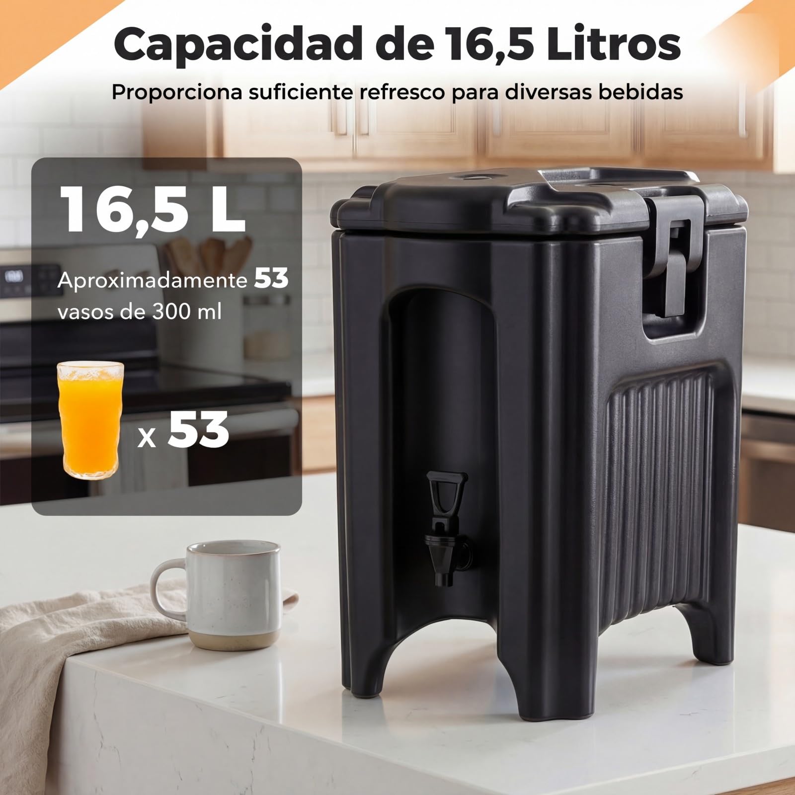 COSTWAY Dispensador de Bebidas Aislado de 16,5 L, Dispensador de Bebidas Frías y Calientes con Aislamiento No Eléctrico, Grifo Antigoteo, Contenedor Térmico Portátil para Camping Fiestas Catering