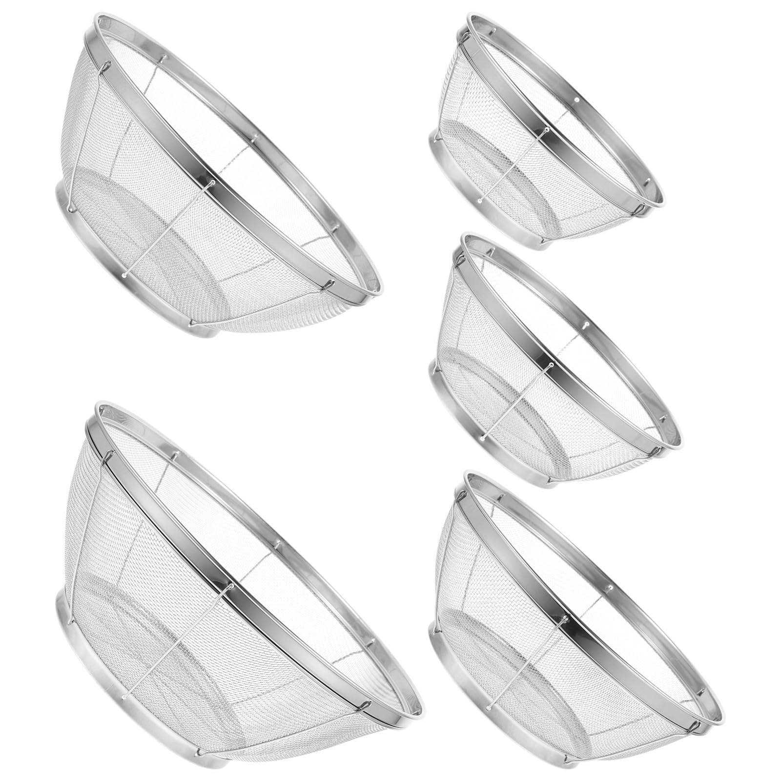 Coladores de Malla de Acero Inoxidable 5piezas Resistentes al Óxido para Lavar Arroz y Verduras en Cocina Forma Redonda y Color Plata